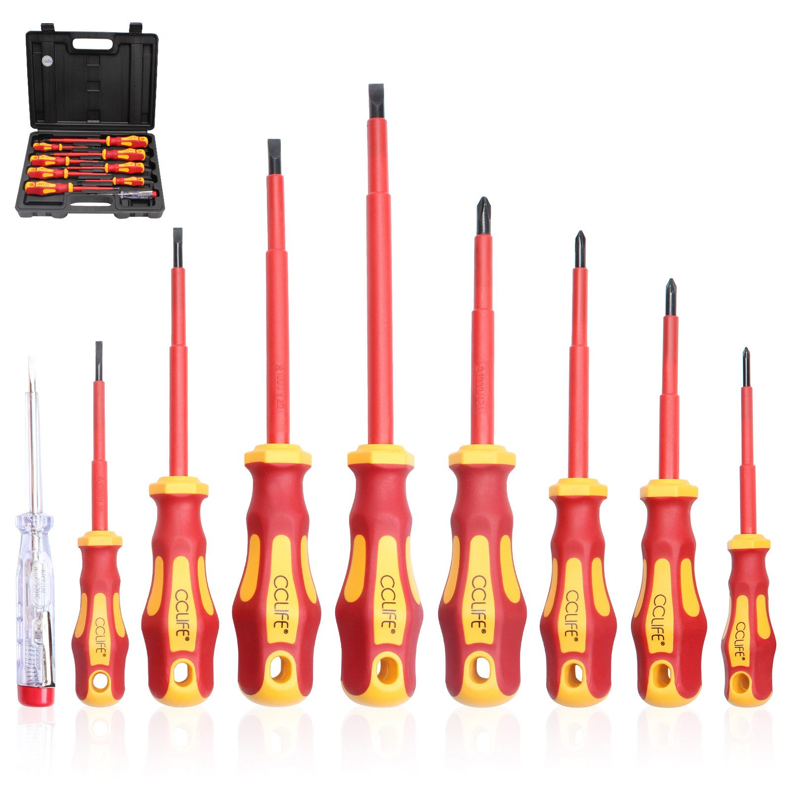 CCLIFE Schraubendreher Isolierter Schraubendreher VDE Schraubenzieher Satz, (9 St)