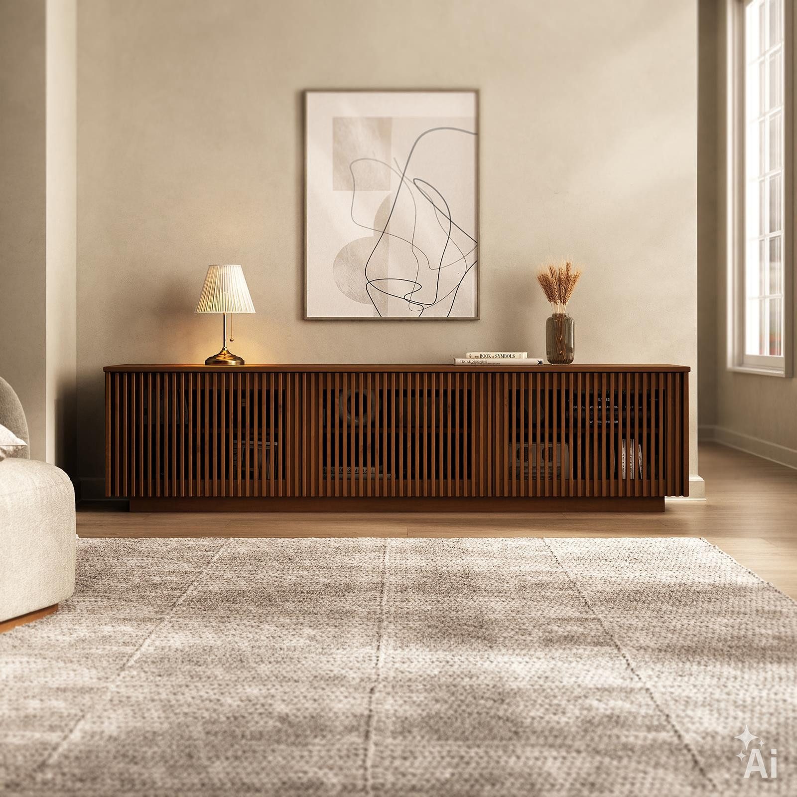 IDIMEX Lowboard OLE, TV Schrank 175 cm aus Massivholz mit Lamellentüren Kastanie Finish