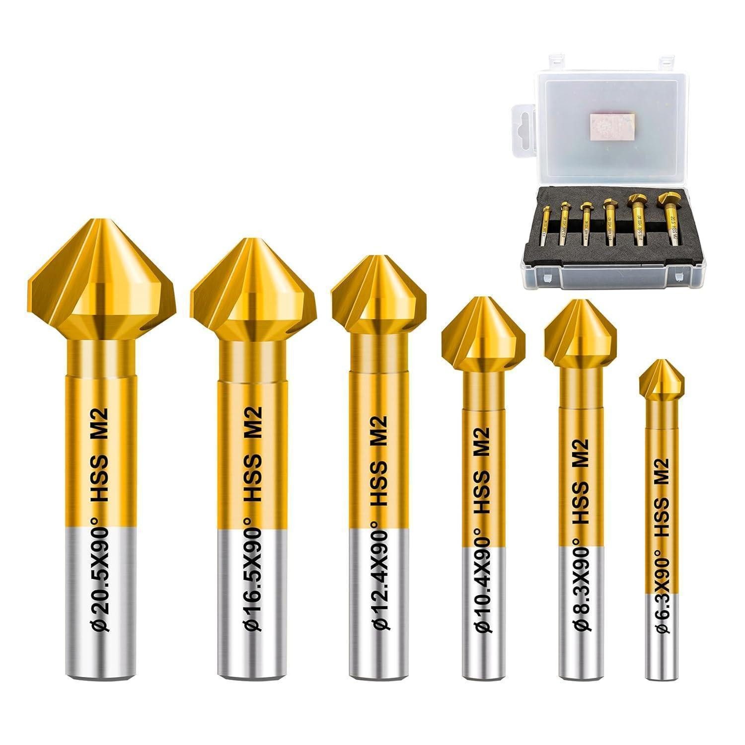 LuxusKollektion Kegelsenker Senker HSS Titan 6 Stück 6,3 8,3 10,4 12,4 16,5 20,5mm(Titan)