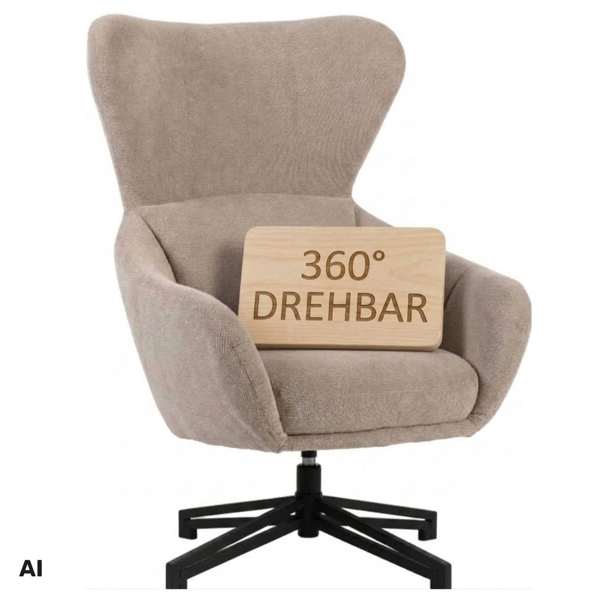 MR.DEKO Ohrensessel Marconia – Sessel, Relaxsessel drehbar, 82x94x102 cm (Einzelsessel – zerlegt geliefert, einfache Montage zuhause, 1-St), Mit geschlossener Rückenlehne, Armlehnen & 360° Drehfunktion