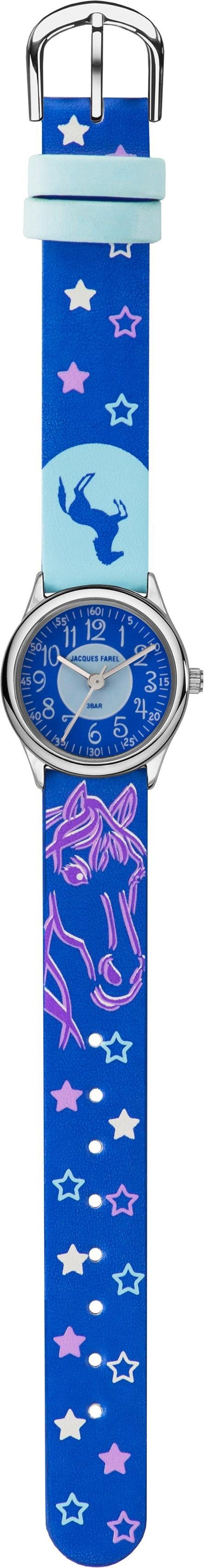 Jacques Farel Quarzuhr Pferdeuhr, HCC 338, Armbanduhr, Kinderuhr, Mädchenuhr, Pferde, ideal auch als Geschenk