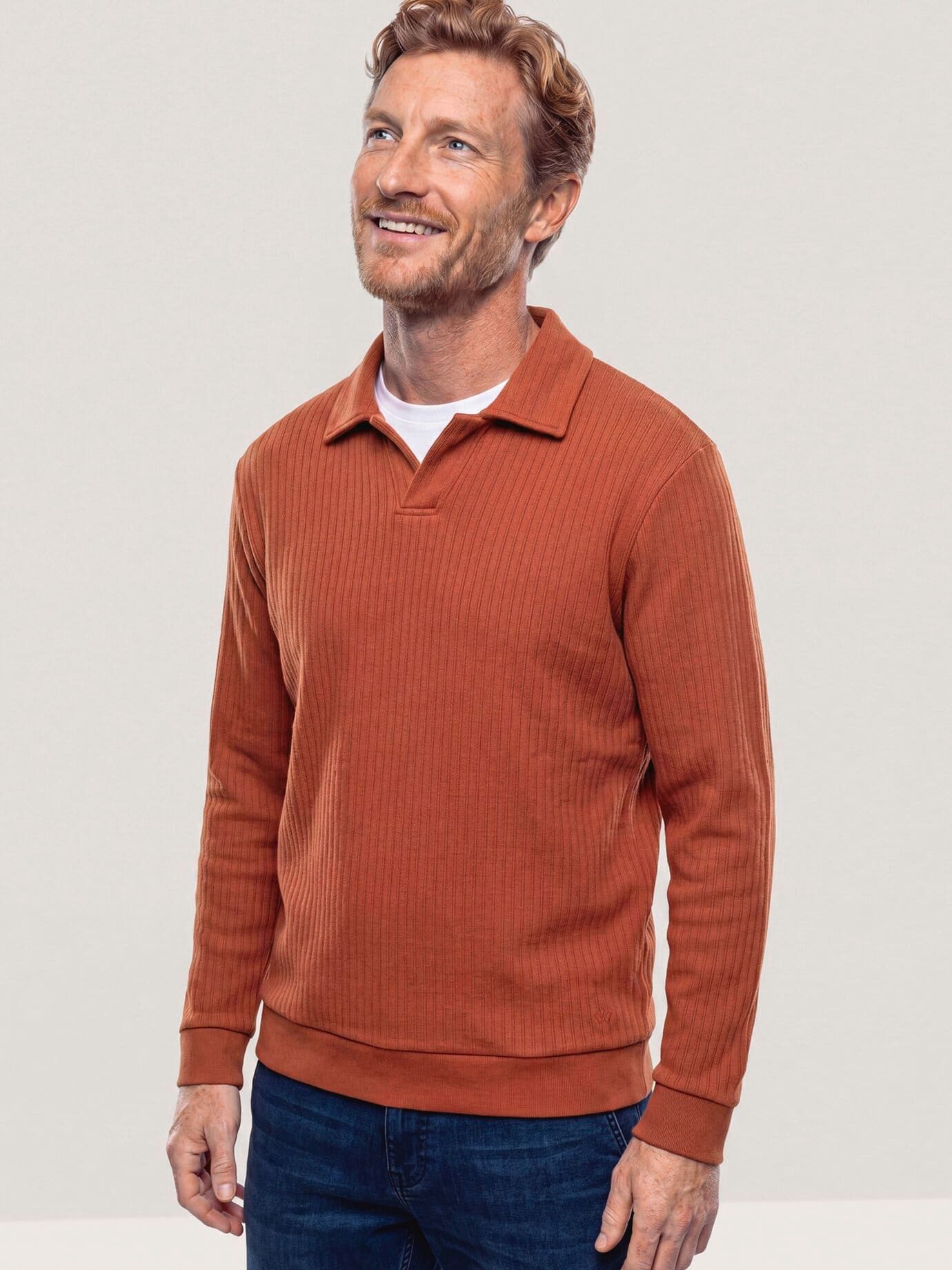 Walbusch Sweatshirt Herren Sweatshirt mit Kragen Langarm, modern, pflegeleicht