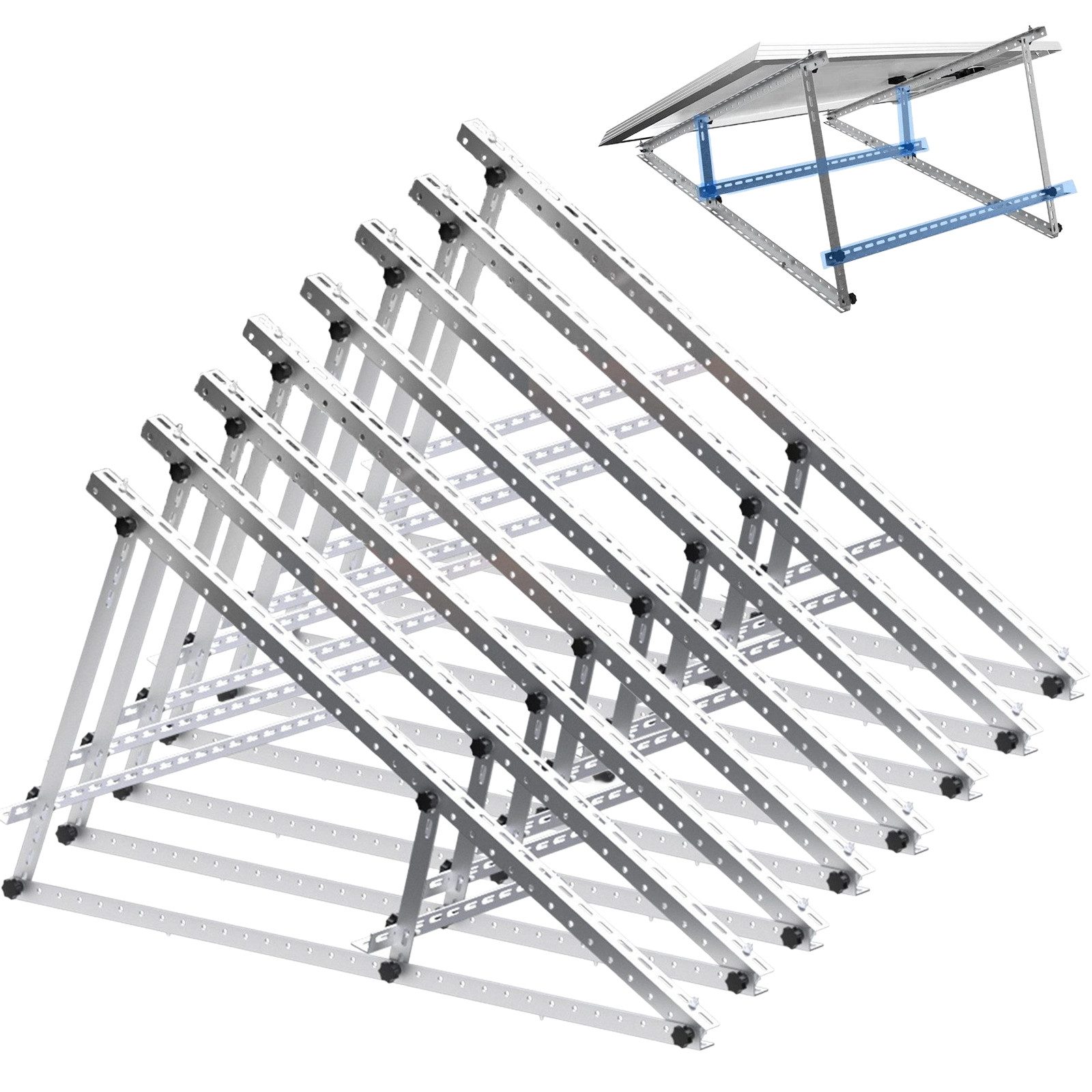 Rhein Beleuchtung Solarmodul 118 cm Verstärkte Solarpanel Halterung & Balkonkraftwerk Halterung, 0 W, Eloxiertes Aluminium & Edelstahl, (Set, 4-St., Solarmodul Halterung für Balkon, Wohnmobil - Ohne Bohren), Neigungswinkel 0-90° verstellbar - Robust, wett