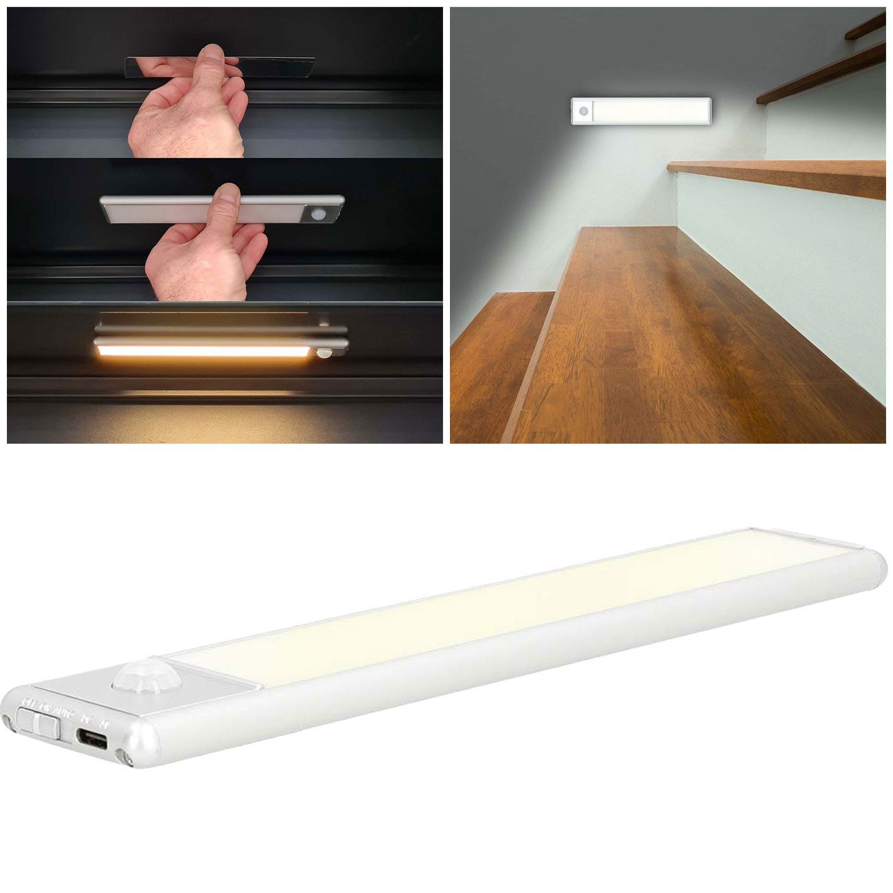 Nedis LED Lichtleiste Akku LED-Lichtleiste 20,5cm, Bewegungsmelder, USB-C, Magnet, Silber, LED fest integriert, Wiederaufladbare LED-Unterbauleuchte mit Bewegungsmelder & Magnet