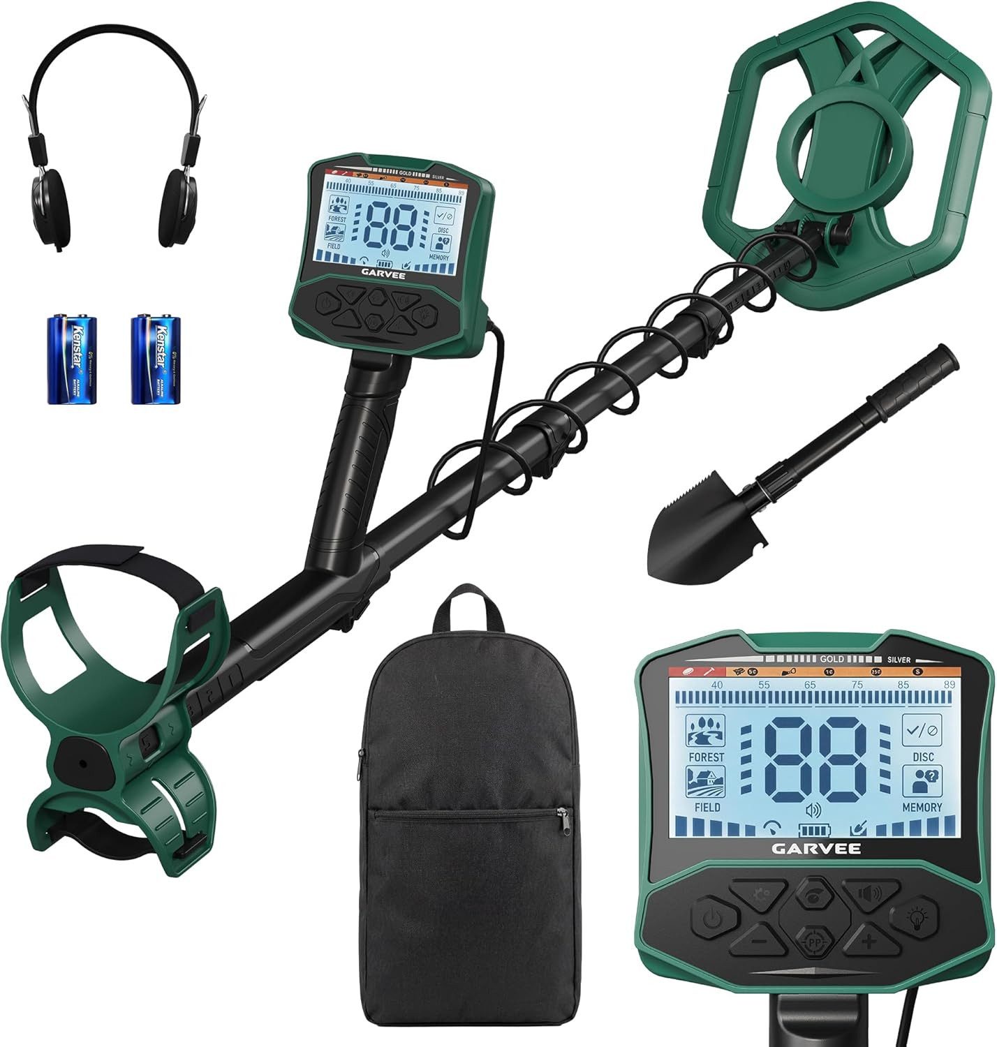 GarveeMore Metalldetektor Profi für Erwachsene,Gold- & Münzsuchgerät mit LCD-Display,5 Modi, Pinpointer, Lautstärke, Hintergrundlicht & Kopfhöreranschluss