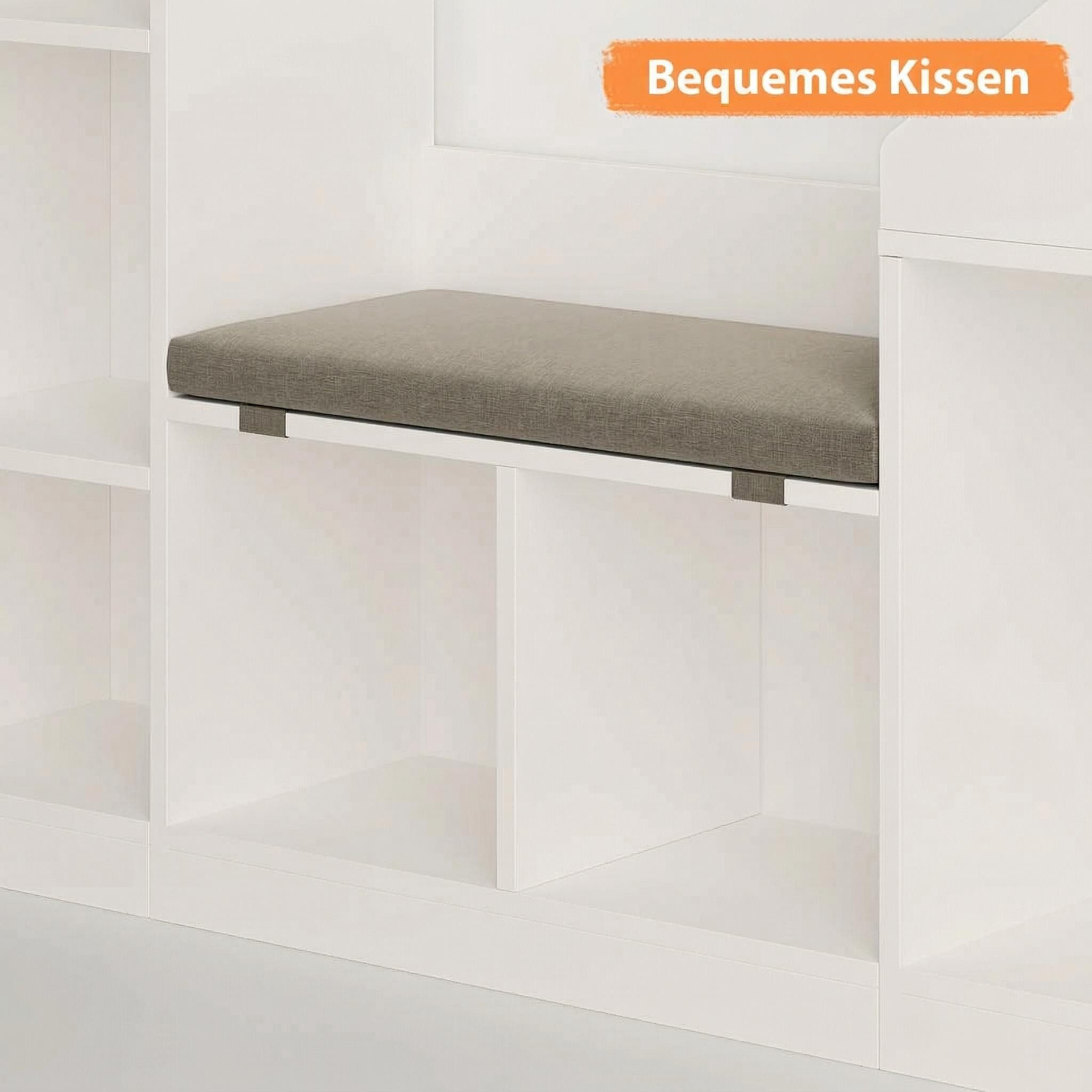 GarveeMore Kinderregal mit 6 Fächern und Sitzkissen,Burgdesign Spielzeugtruhe,121x30x107cm, Bücherregal Kinder,Standregal Spielzeug für Kinderzimmer,Schlafzimme – Bild 5 von 5