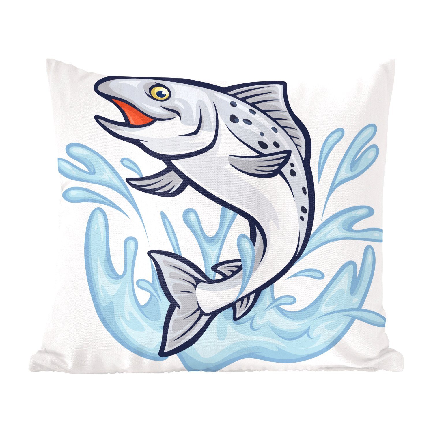 MuchoWow Dekokissen Illustration eines Fisches im Wasser, Zierkissen mit Füllung für Wohzimmer, Schlafzimmer, Deko, Sofakissen