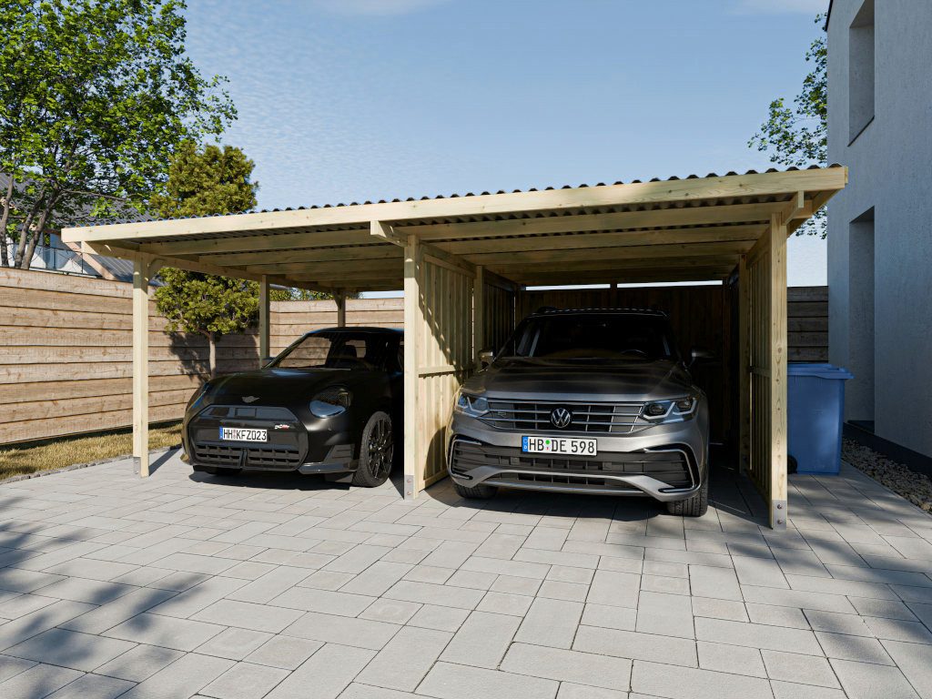 Woodtex Gartenhaus WOODTEX Carport, BxT: 595x495 cm, Holz-Gartenhaus mit Flachdach, ideal als Gerätehaus & Schuppen