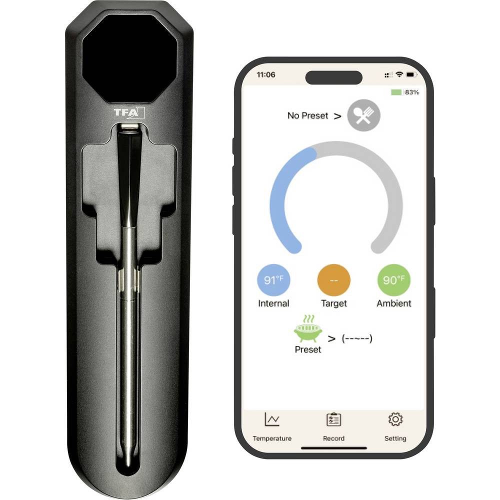 TFA Dostmann Grillkamin SMART BBQ KÜCHEN-CHEF 2 Gas, Grillwagen, Kugel, Kombi, Mobiler, akkubetrieben, App steuerbar, digitaler Timer, für Lebensmittel, Heißl