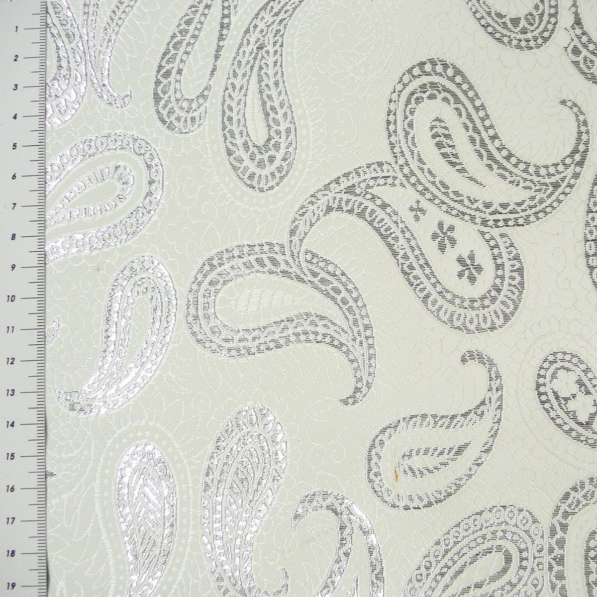 Thumbnail - SCHÖNER LEBEN. Stoff Lurex Jaquard Stoff Paisley weiß silberfarbig 1,5m Breite, mit Metallic-Effekt