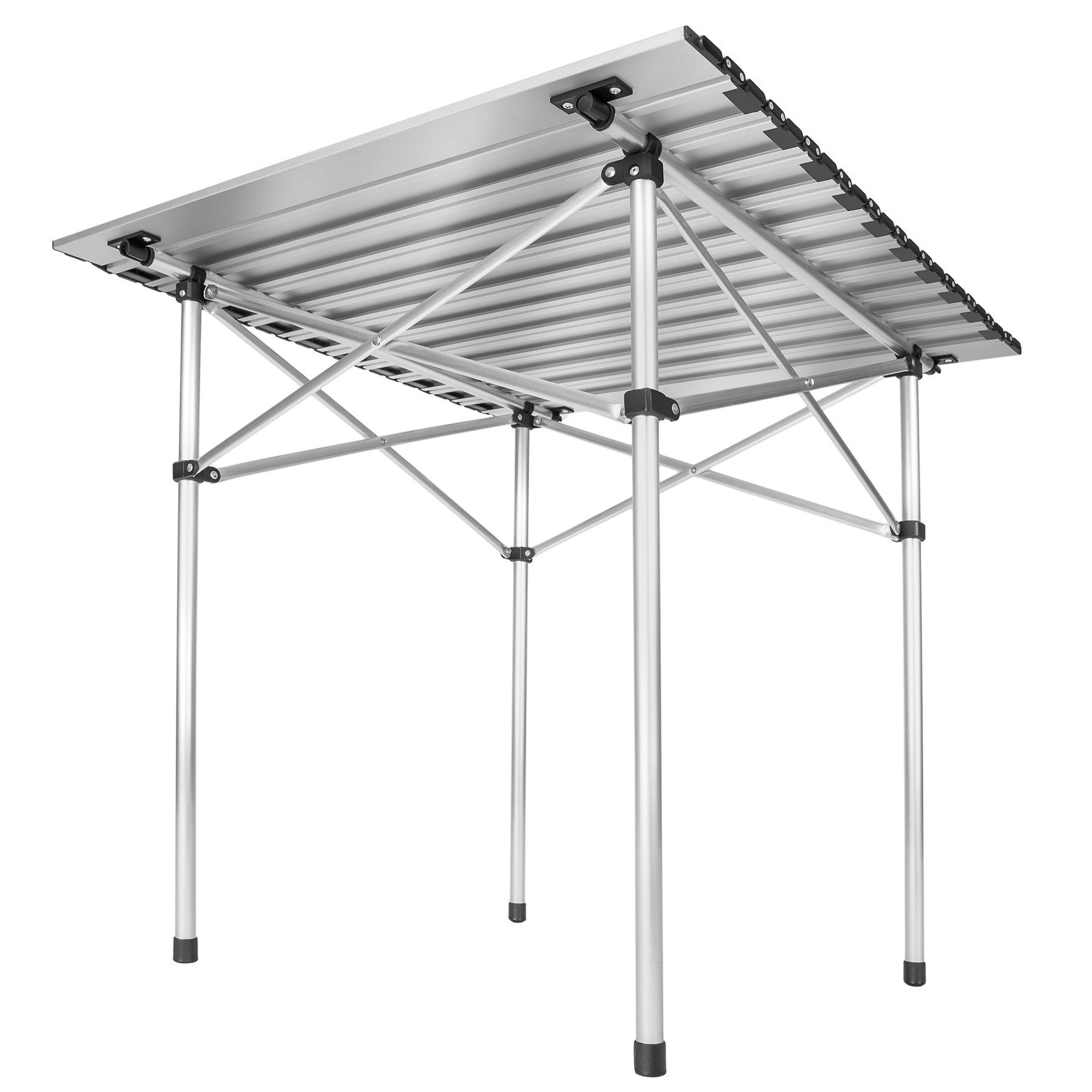 tectake Campingtisch Aluminium-Camping-Klapptisch, 70 x 70 x 70 cm, lässt sich klappen (Outdoor-Tisch, 1-St., in grau), Wetterbeständig, bodenschonende Kunststoffkappen, mit Tragetasche