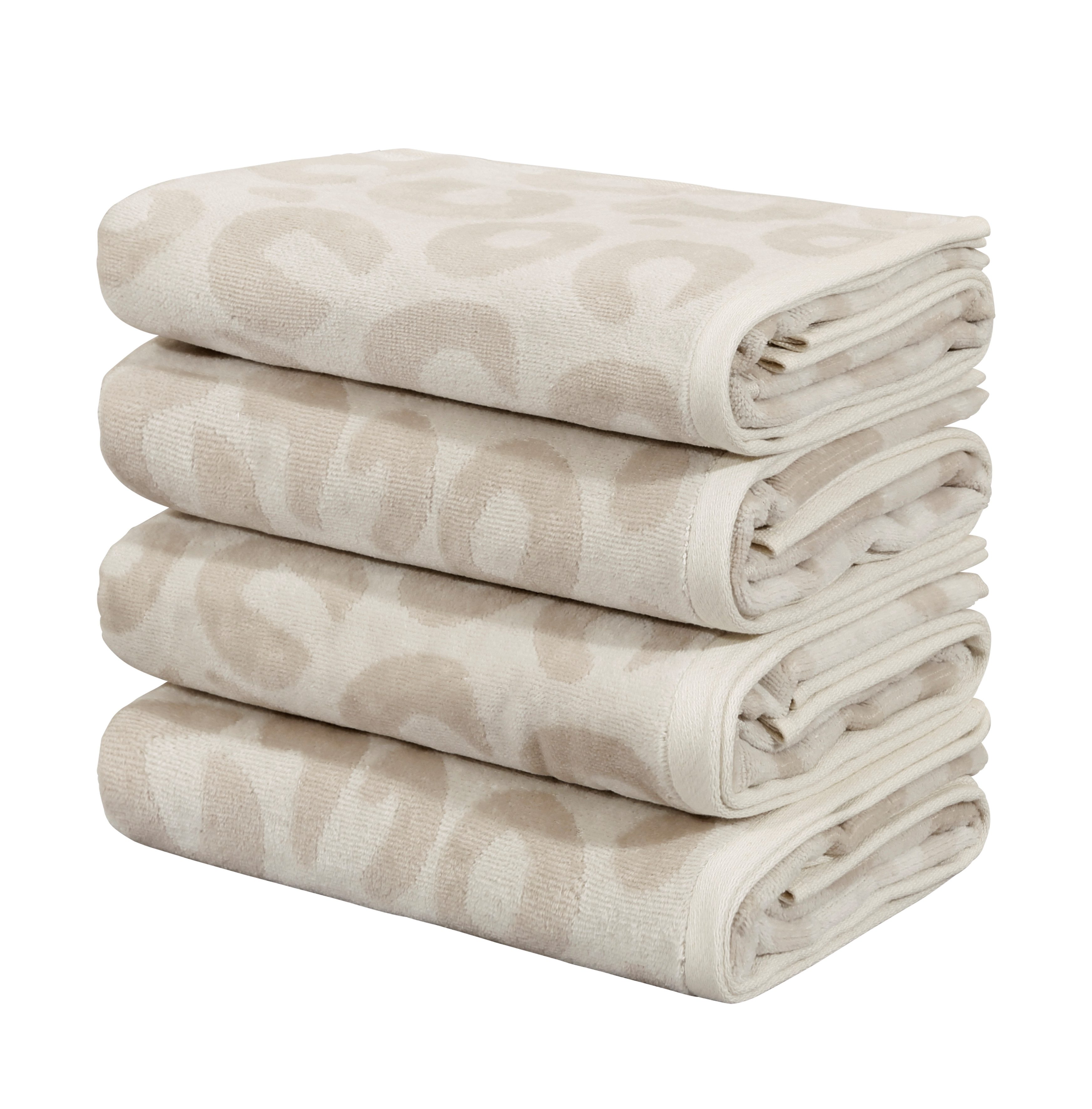 OTTO home Handtuch Set Anna Leopardenmuster, 4-tlg Handtuch-Set, 50x100cm, 100% Baumwolle, Frottiervelours (Set, 4-St), Handtücher, weich, saugstark, modern, Leo, Animal Print