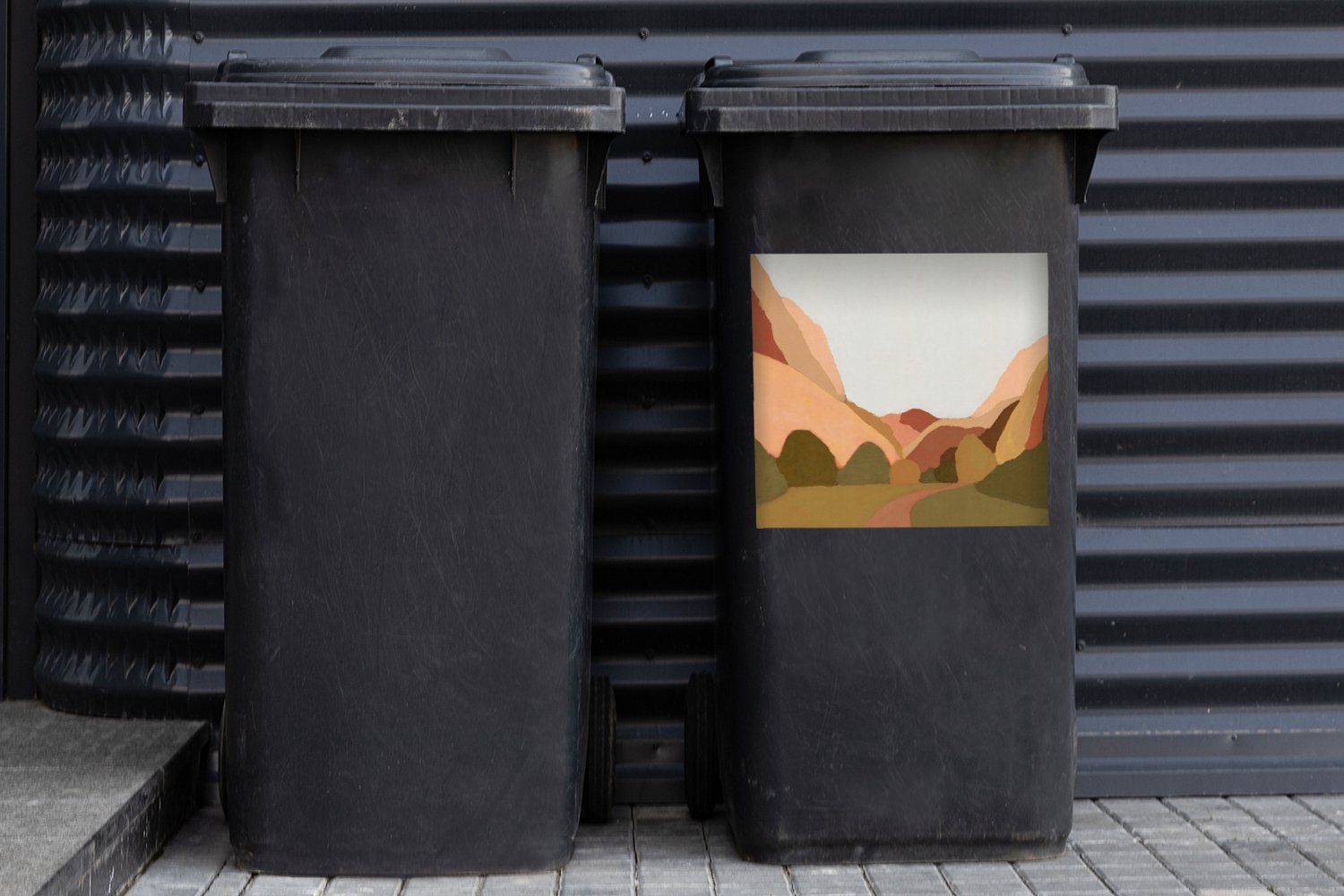 - St), Sticker, Abfalbehälter Natur Landschaft - (1 Container, MuchoWow Mülleimer-aufkleber, Kunst - Mülltonne, Abstrakt Wandsticker