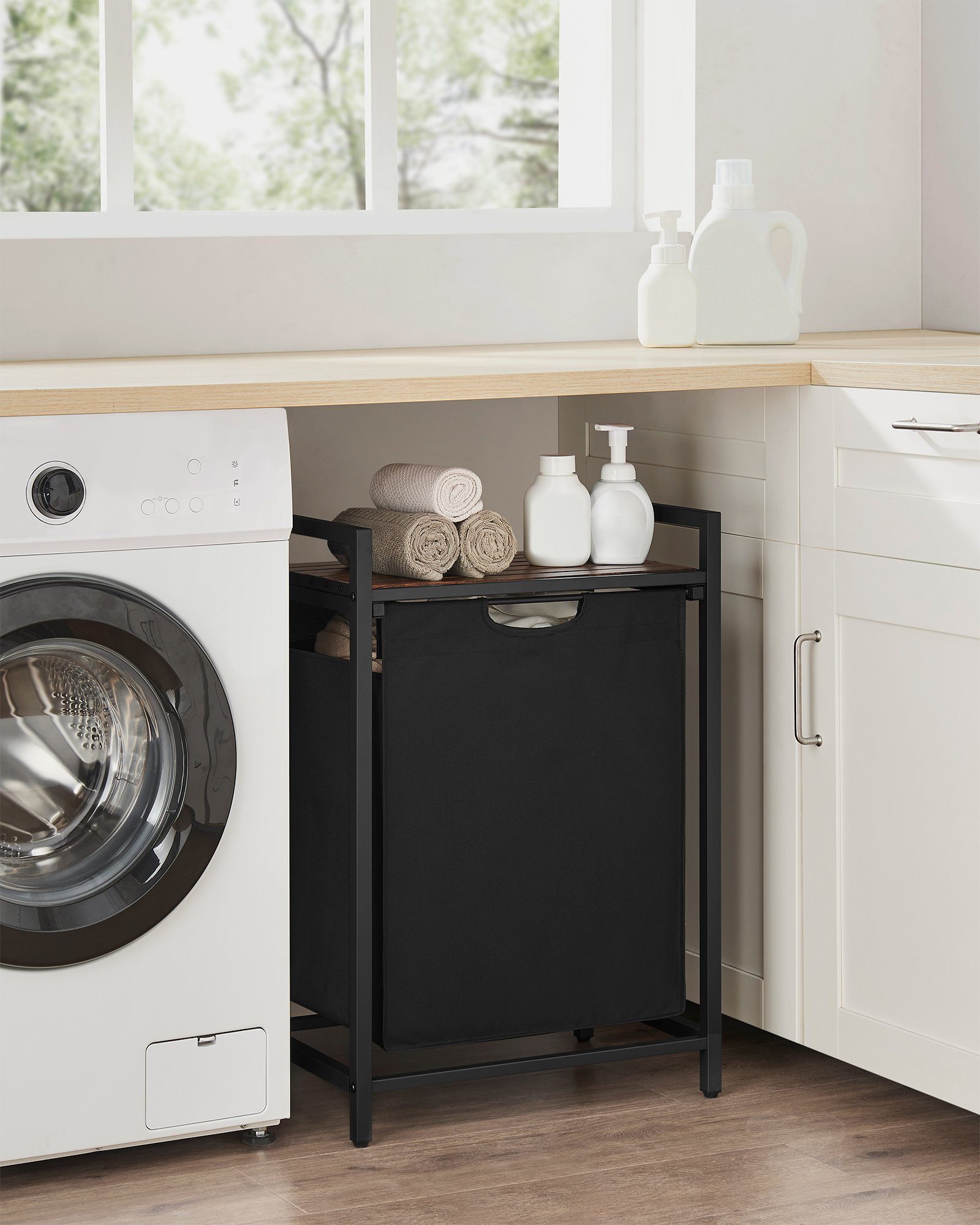 VASAGLE Wäschekorb, mit Ablage, Wäschesack abnehmbar, Metallrahmen, 65 L günstig online kaufen