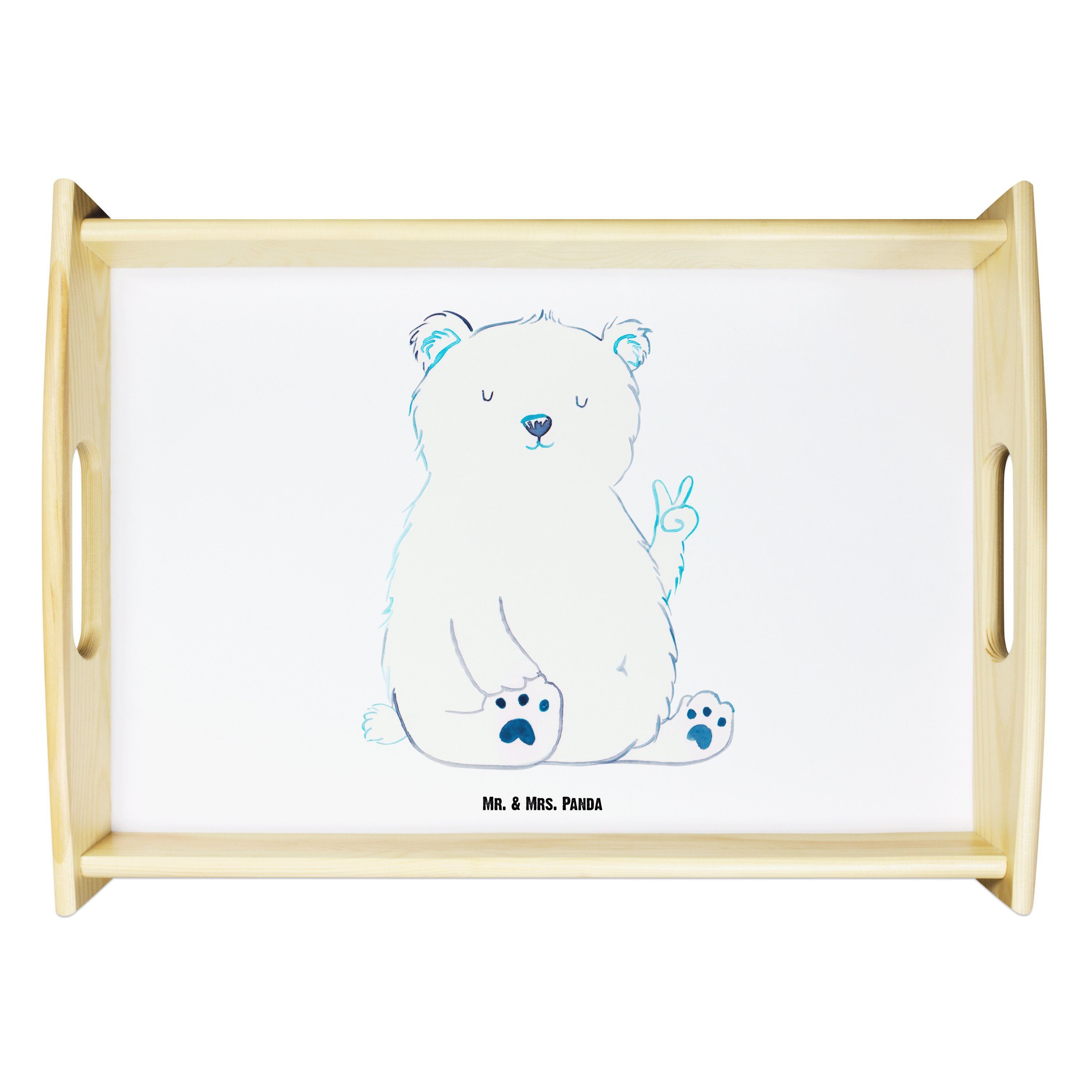 Mr. & Mrs. Panda Tablett Eisbär Faul - Weiß - Geschenk, Bürojob, Büro, Teddy, Teddybär, Relaxe, Echtholz lasiert, (1-tlg)