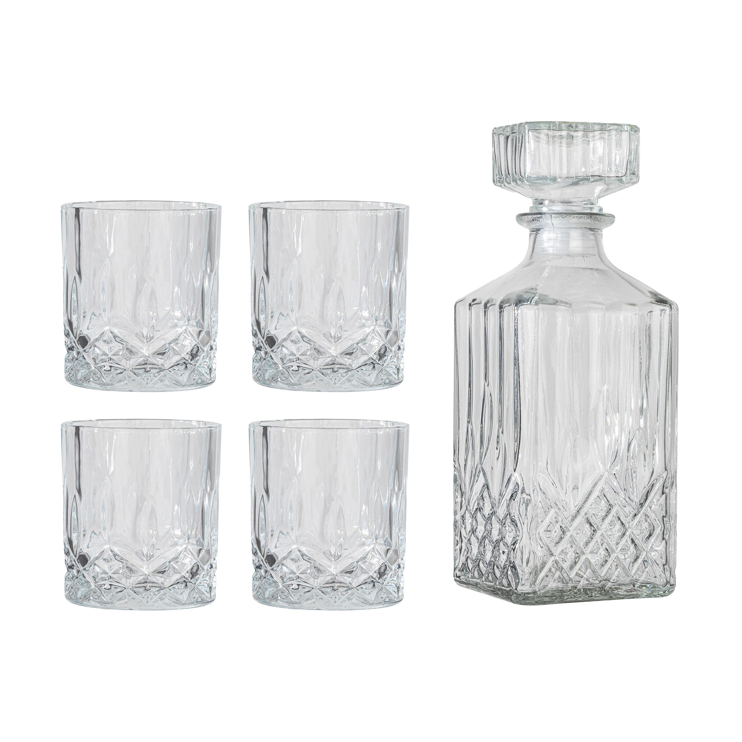 Gläser-Set Whisky-Set 5-tlg Karaffe mit 4 Gläsern 300ml Wasser Cognac