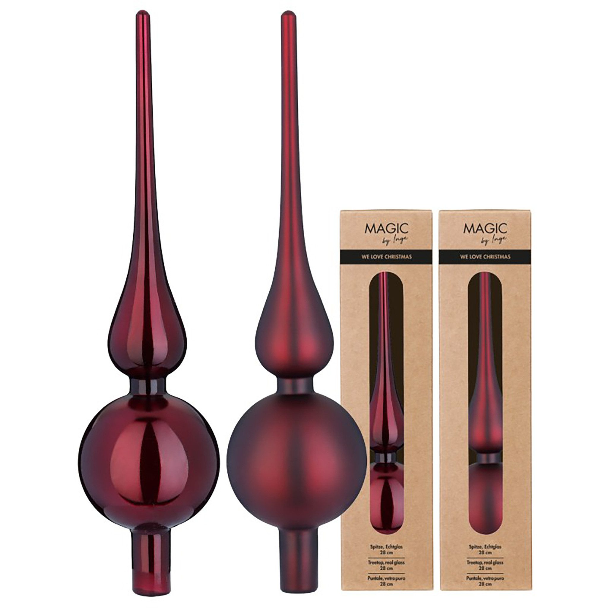 Holly & Jolly Christbaumspitze, Christbaumspitze Glas 28cm 1 Stück matt / glänzend sort. - Smooth Port