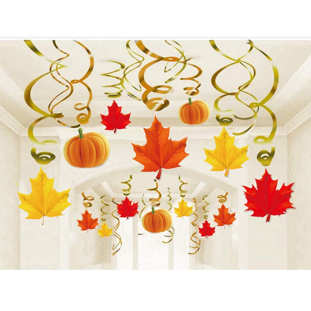 Sorvyzxn Dekohänger Herbst Dekoration, Hängende Kürbis- und Ahornblatt-Spiraldekoration (Herbstliches Partyzubehör, 22 St), für Erntedankfest, Geburtstag und andere Feiern.