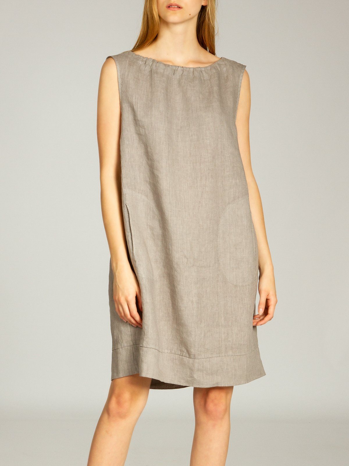 Caspar Sommerkleid SKL017 lässiges knielanges Damen Sommer Leinenkleid Luftig leicht, figurumspielende Form, mit seitlichem Jersey-Einsatz