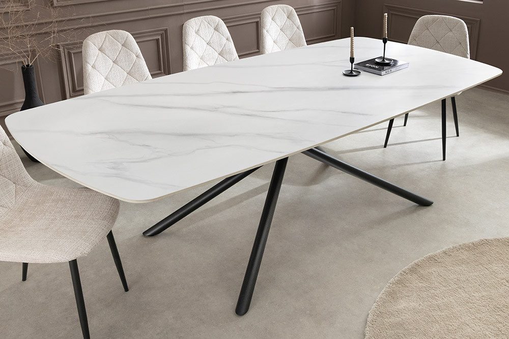 riess-ambiente Esstisch OSAKA 200cm weiß/schwarz - Keramik, Metall, Sterngestell, Marmordesign (Einzelartikel, 1-St), Moderner Familientisch - ideal f. Wohnzimmer & -küchen oder Essbereich