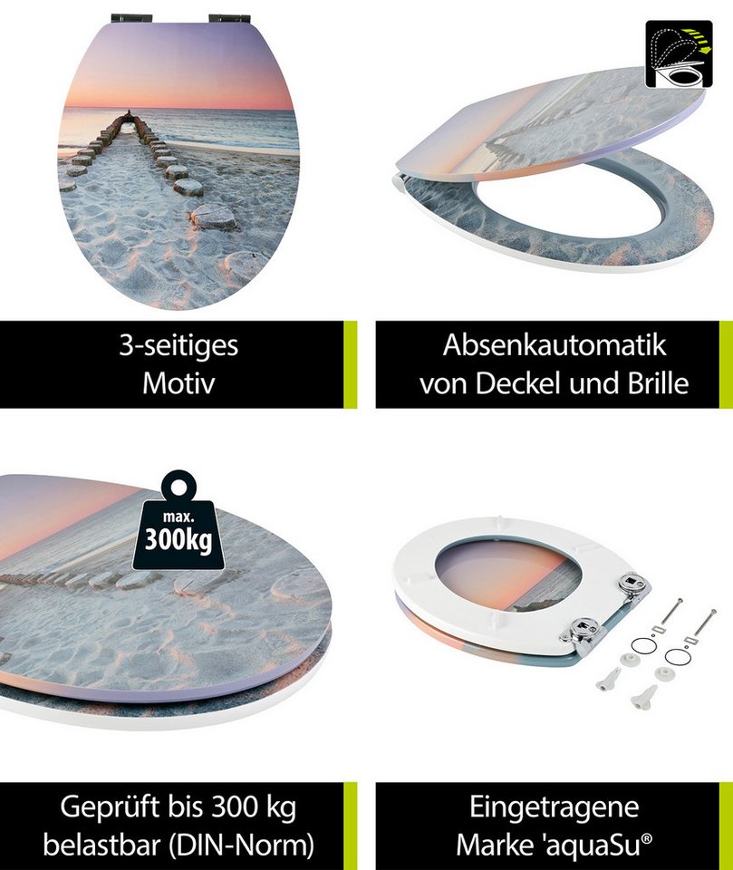 Thumbnail - SANITOP WINGENROTH WC-Sitz Maritim, Motiv Sandbank, Holzkern, Absenkautomatik, Hochglanz, 406680