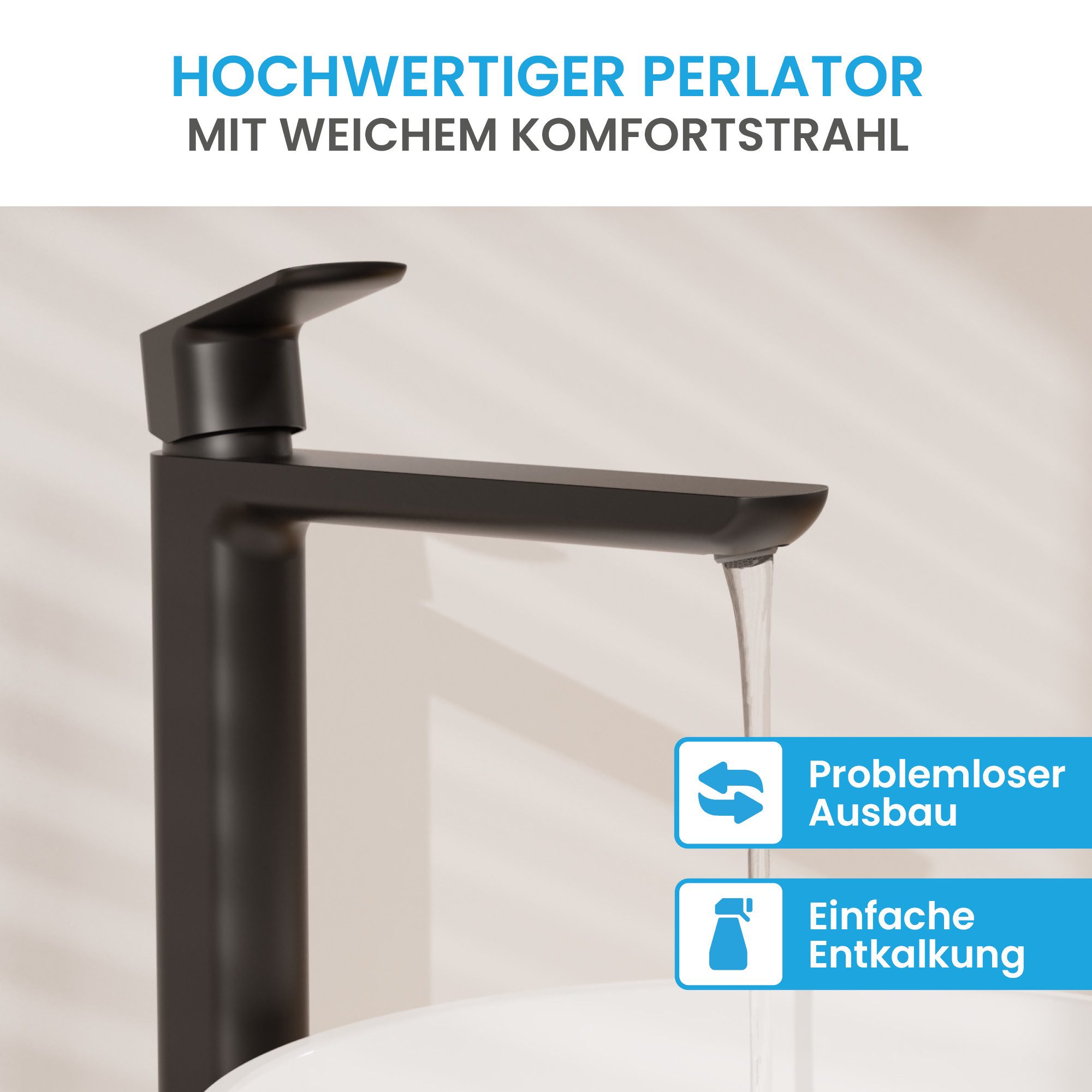 Bächlein Badarmatur Mizarela hoch - klassisches Design - ideal für Aufsatzwaschbecken hochwertiger Wasserhahn im hohen klassischen Design – Bild 2 von 5