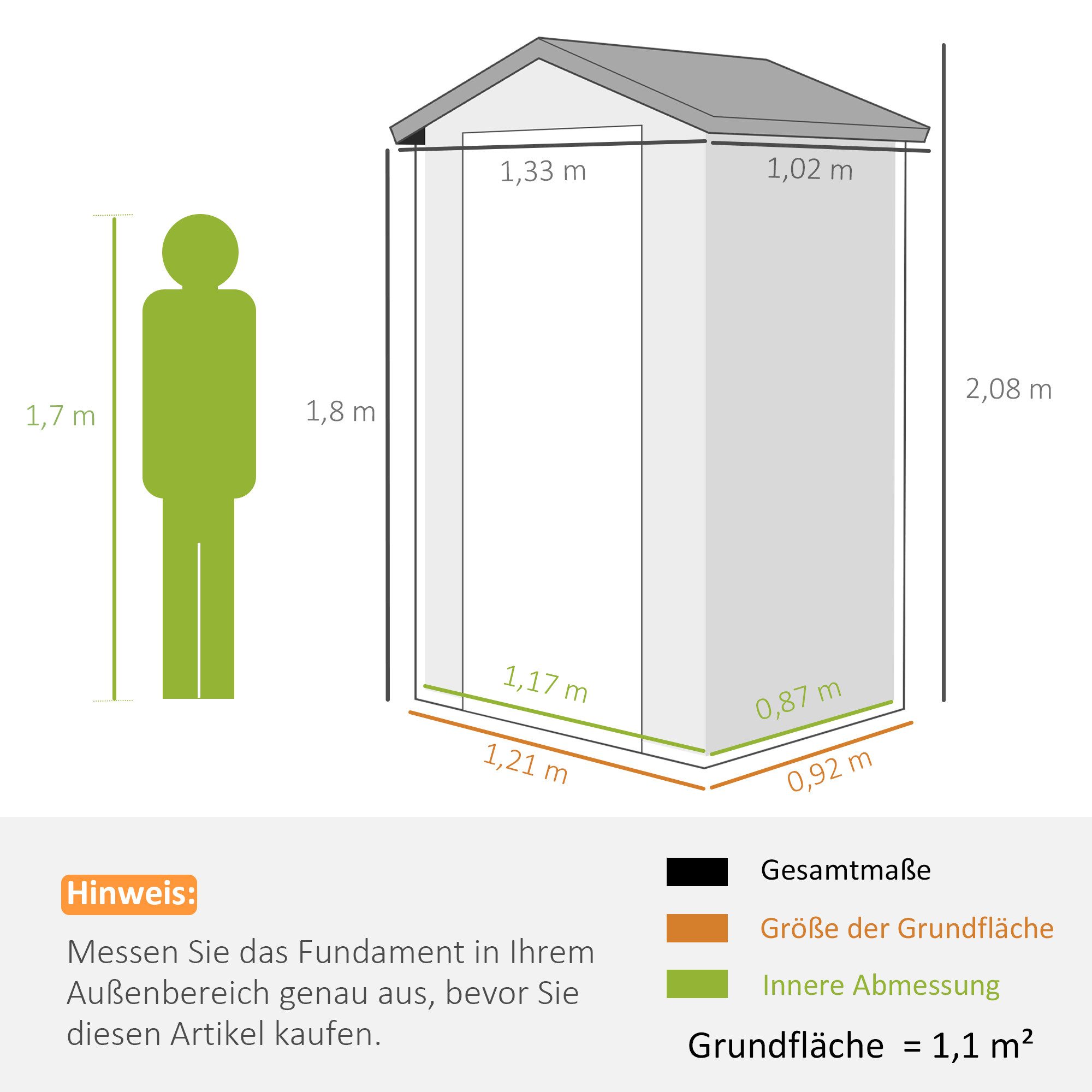 Outsunny Gerätehaus Geräteschuppen mit Satteldach, Abschließbar Tür, Gartenhaus, BxT: 102x133 cm, (1,1m², Geräteschuppen, 2 St., Kunststoff Geräteschuppen), für Garten Dunkelgrau