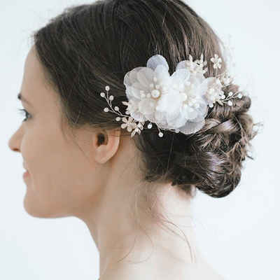 GLAMO Diadem Haarschmuck für die Braut, Perlenkopfschmuck, Blumen, Hochzeitsmädchen