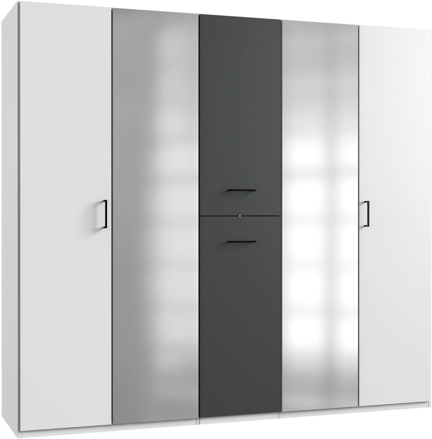 Wimex Kleiderschrank Lima 225x58x208cm weiß graphit 2-türig mit Spiegel und Apothekerauszügen