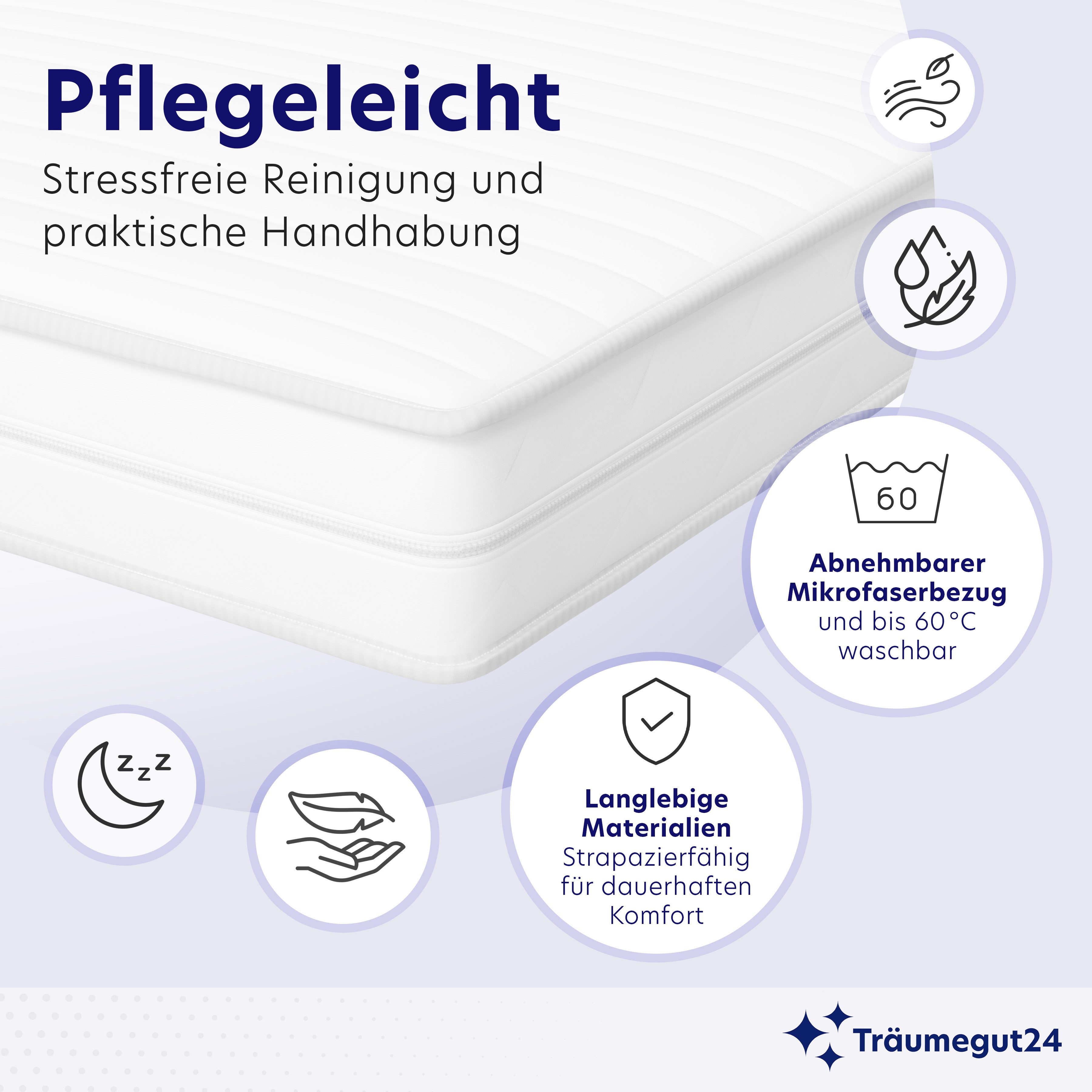 Kaltschaummatratze AquaFlex - 7-Zonen Wendematratze mit zwei Liegeseiten H2&H3, Träumegut24, verschiedene Größen, Höhen und Härtegrade