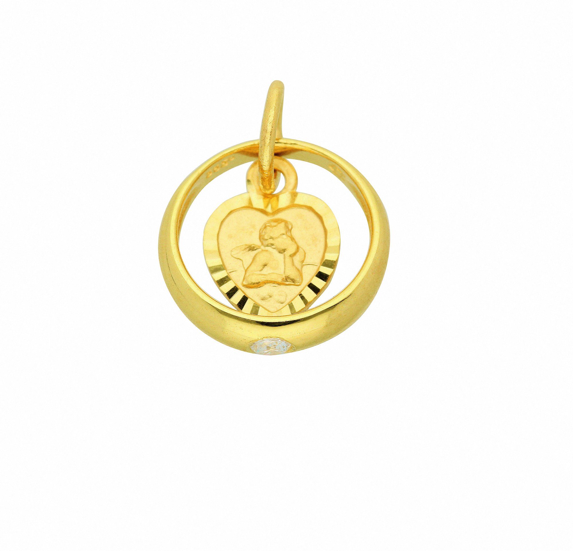 Adelia´s Kette mit Anhänger Damen 585 Gold Anhänger Taufring mit Zirkonia Ø 10,4 mm, Schmuckset - Set mit Halskette