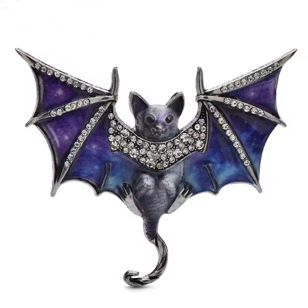 Dark-Desires Brosche Vintage Fledermaus-Brosche mit lila Emaille und Strass, Damen Brosche vintage Accesssoire retro Anstecknadel