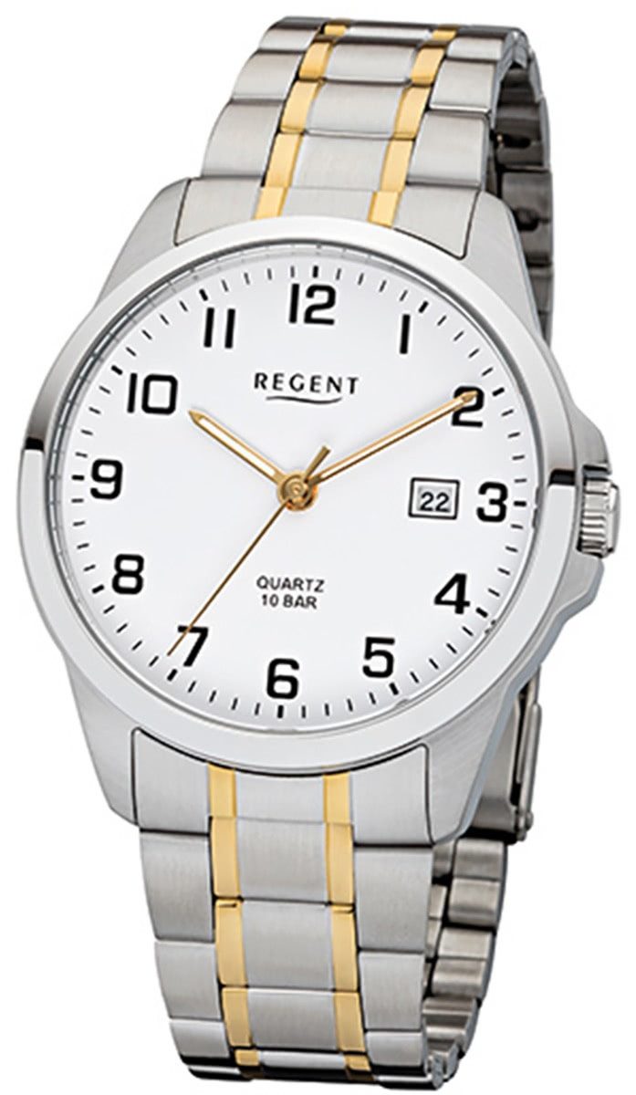 Regent Quarzuhr Regent Herren-Armbanduhr silber gold, (Analoguhr), Herren Armbanduhr rund, mittel (ca. 39mm), Edelstahlarmband