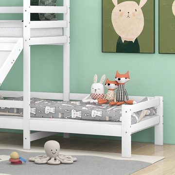 Ulife Hochbett Kinderbett mit Rutsche, Hausbett mit Dach 200x90 cm und 100x90 cm