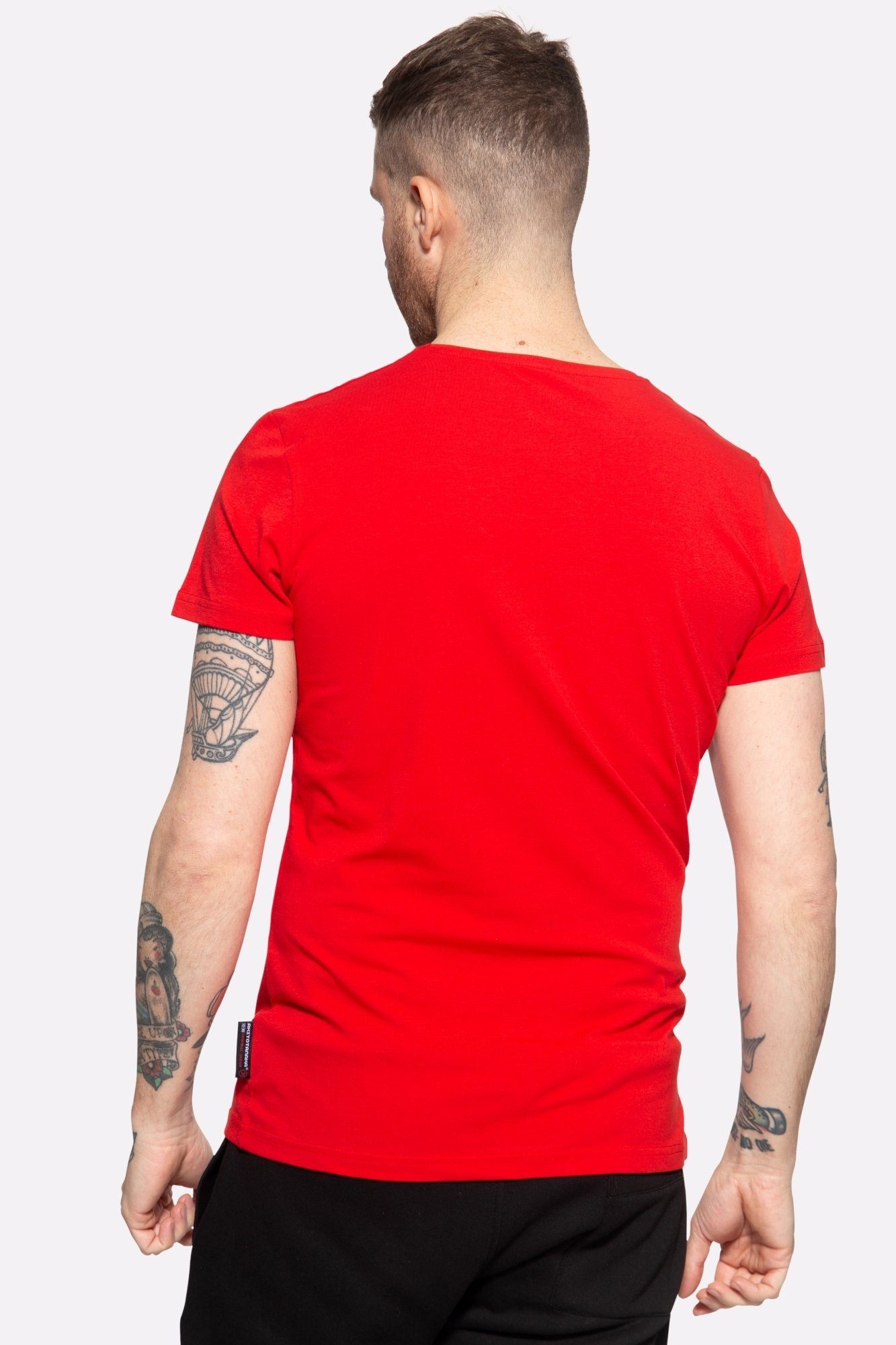 T-Shirt rot mit Kontrast-Print Code Tanaka Akito City
