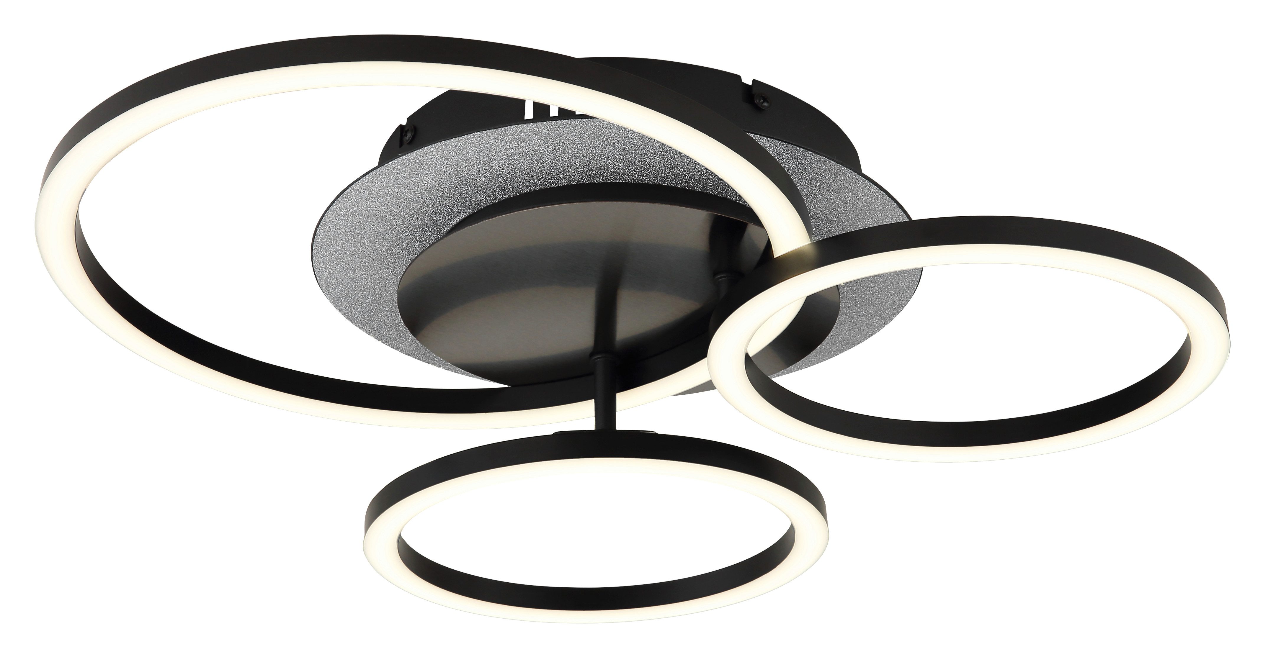 GLOBO LIGHTING Deckenleuchte NORBERTO, LED fest integriert, Warmweiß, Deckenleuchte Schwarz/Silber, Ringe/Backlight, LED 40W