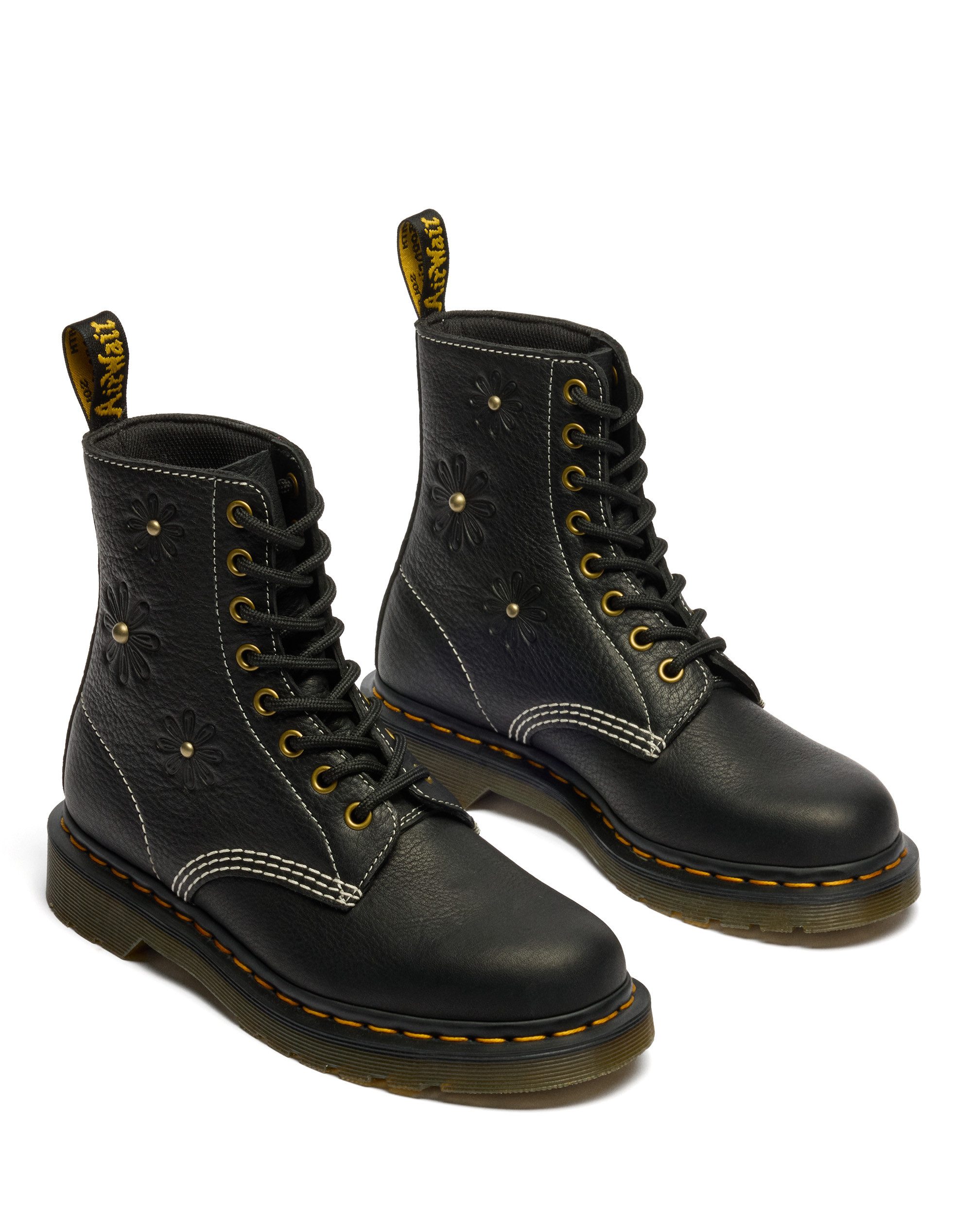DR. MARTENS 1460 Pascal Flower Schnürboots, Blockabsatz, Stiefelette, 8-Eye Boots mit Flower Prägung