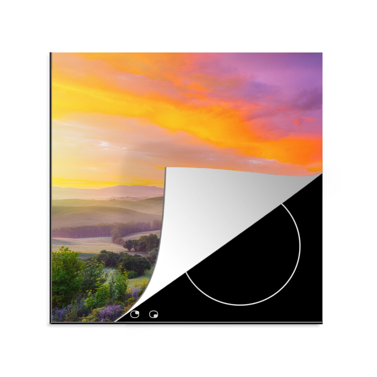 tlg), Toskana (1 cm, Herdblende-/Abdeckplatte MuchoWow Landschaft 78x78 Arbeitsplatte - für küche Farbenfroh, - Vinyl, Ceranfeldabdeckung,