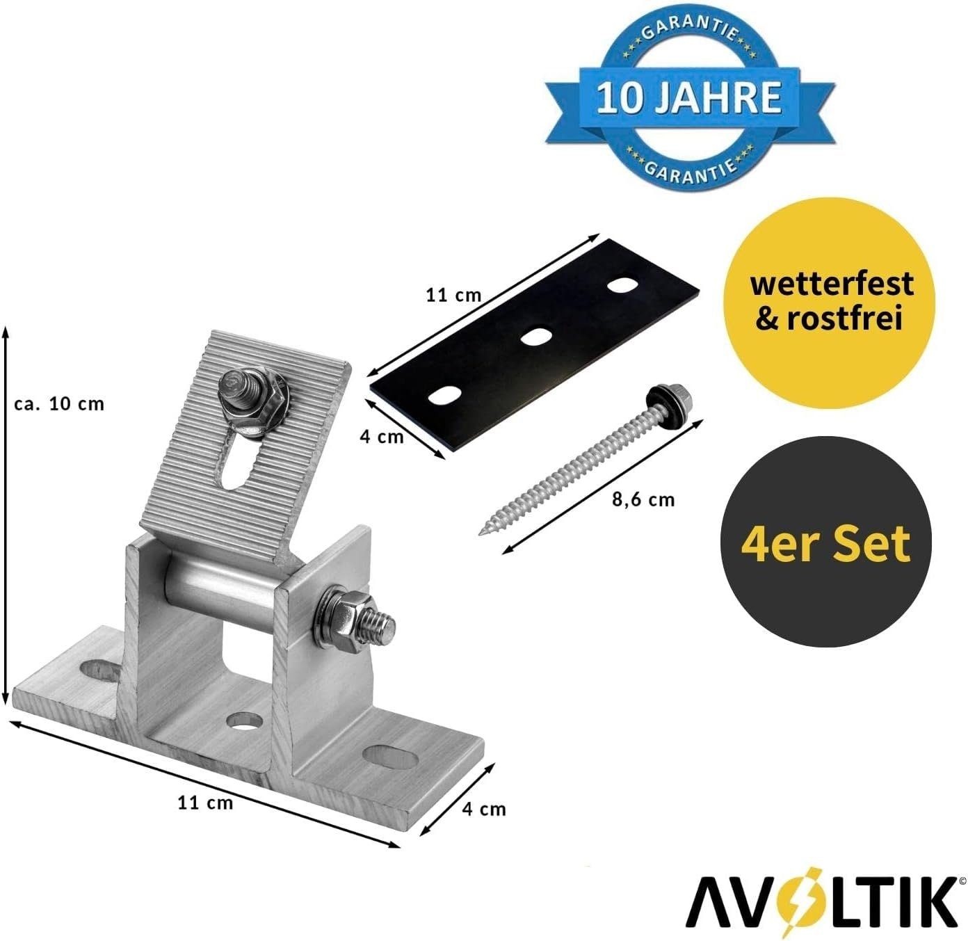 avoltik Solarmodul-Halterung Alu Halterung PV Aufständerung Halter Befestigung Solar, (Alu Halterung PV Aufständerung Halter Befestigung Solar, 4-tlg., Alu Halterung PV Aufständerung Halter Befestigung Solar, robust, wetterfest, stabil, Farbe silber; 1er Set, 2er Set; 4er Set)