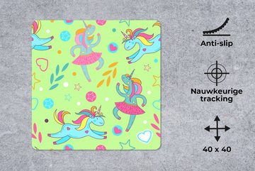 MuchoWow Gaming Mauspad Ballerina - Einhorn - Muster - Regenbogen (1-St), Mousepad mit Rutschfester Unterseite, Gaming, 40x40 cm, XXL, Großes