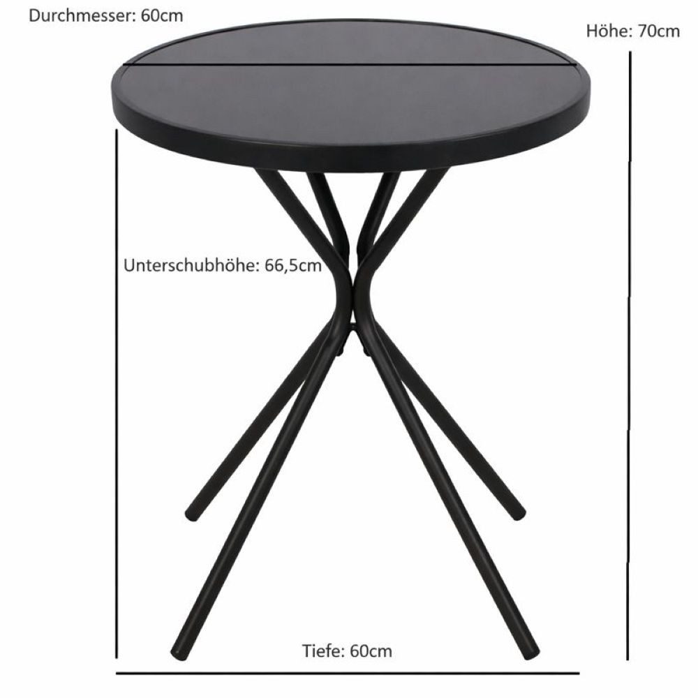 DEGAMO Gartentisch MILANO, 60cm rund, Metall anthrazit, Glasplatte schwarz