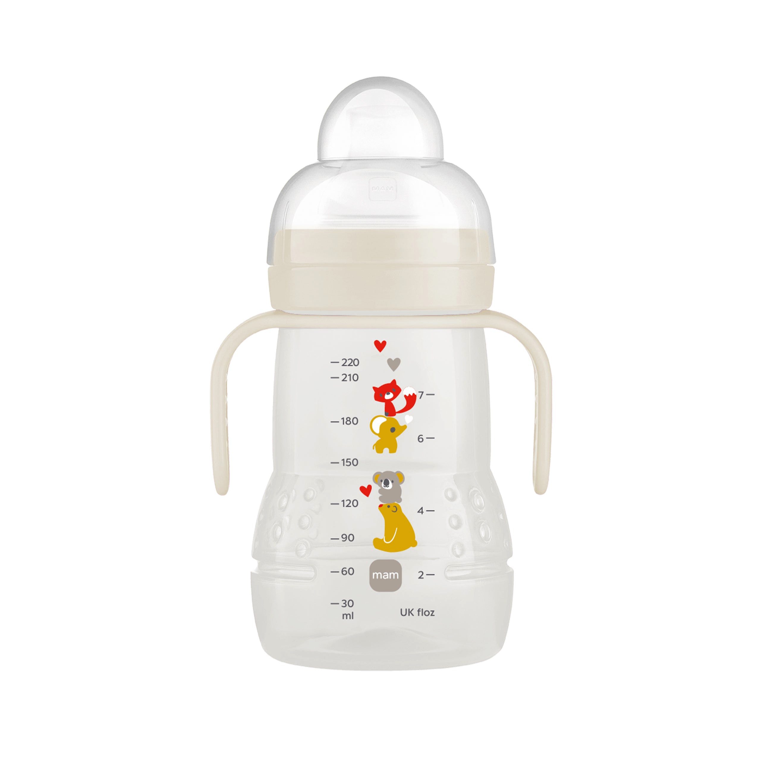 MAM Trinklernbecher Trainer+ Cup 220ml 4m+ Baby Trinklernflasche mit Griffen, Silikonsauger, Mit 2 verschiedenen Trinkaufsätzen für zweistufiges Lernen