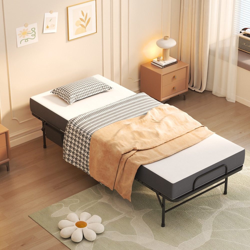 BBWL Bett mit Memory Foam Matratze Rollbett Gästebett faltbar Metallrahmen, mobil stabil platzsparend mit Rollen bis 136 kg belastbar