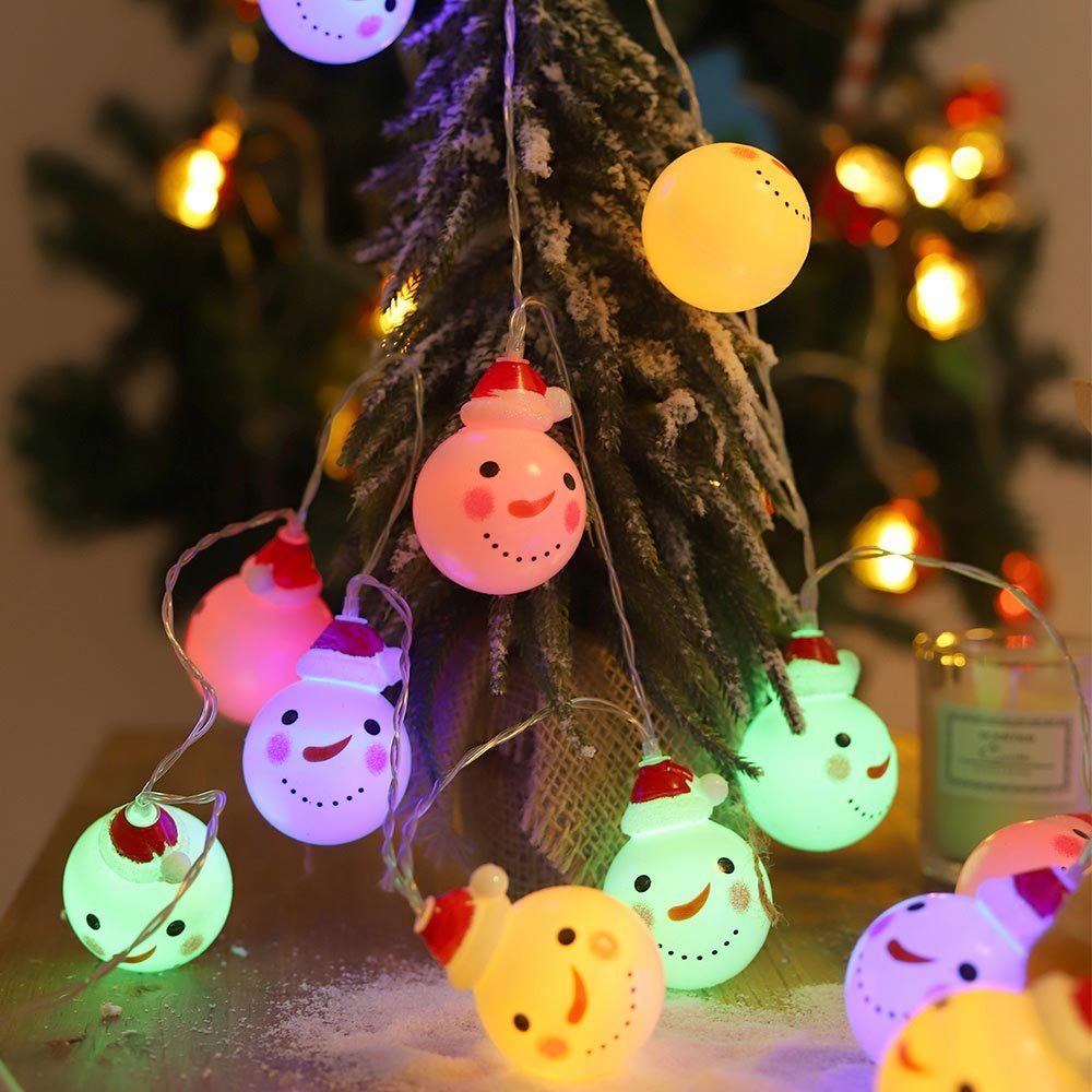 Bunt Lichterkette Weihnachtsmann/Schneemann 1.5M - LED Schneemann Innen Außen, LEDs, Weihnachtsbeleuchtung 10 Lichterkette MUPOO Batteriebetrieben, LED-Lichterkette