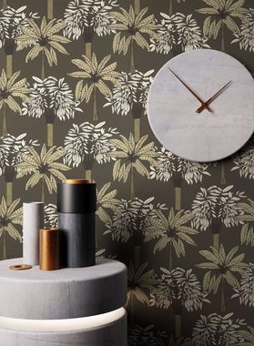 Newroom Vliestapete, Anthrazit Tapete Modern Dschungel - Mustertapete Dschungeltapete Beige Schwarz Floral Tropisch Palmen Bananenblatt für Wohnzimmer Schlafzimmer Küche