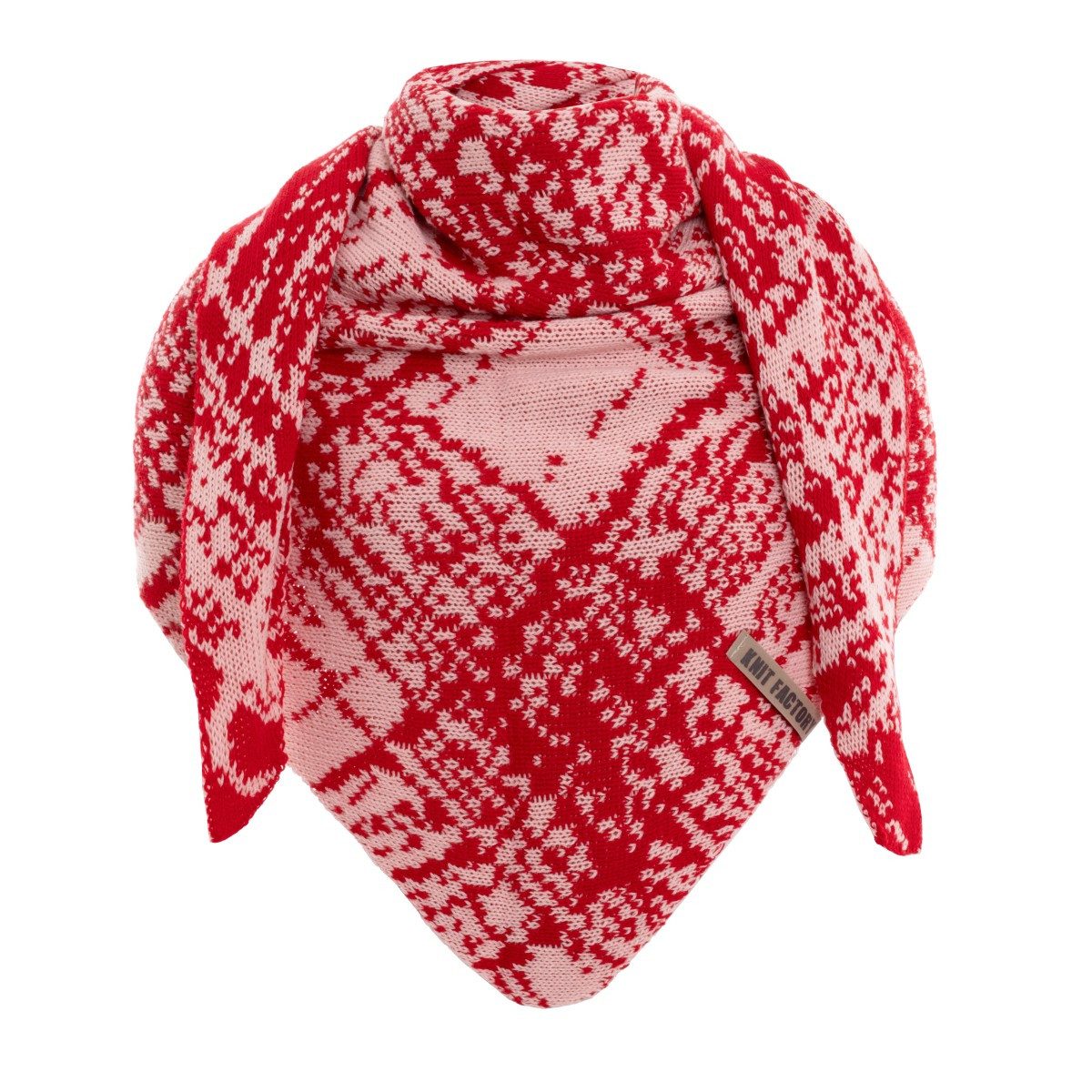 Knit Factory Strickschal Lea Dreiecksschal Bright Red Blossom Pink 190x85 cm Mix, (Set, 1-St. Spar-Set), Schal Damen Herren set loop tücher schals winter Strick Mode herbst