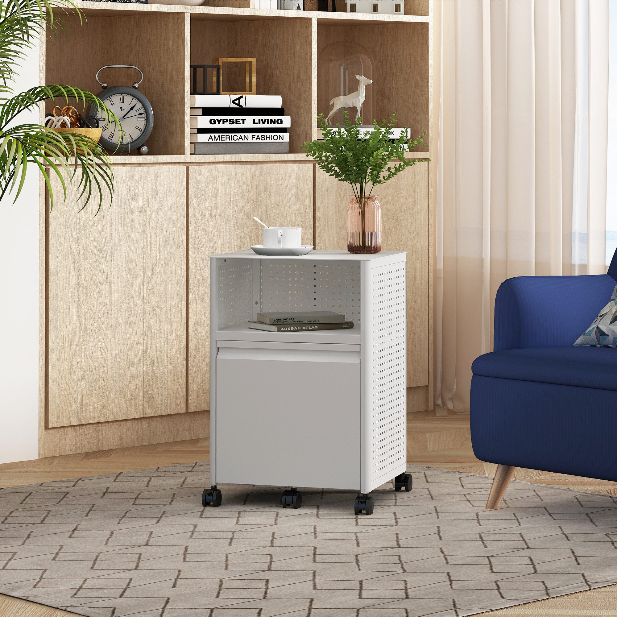 en.casa Rollcontainer, »Velvevn« mit Schublade Stahl 54 x 40 x 36 cm Weiß