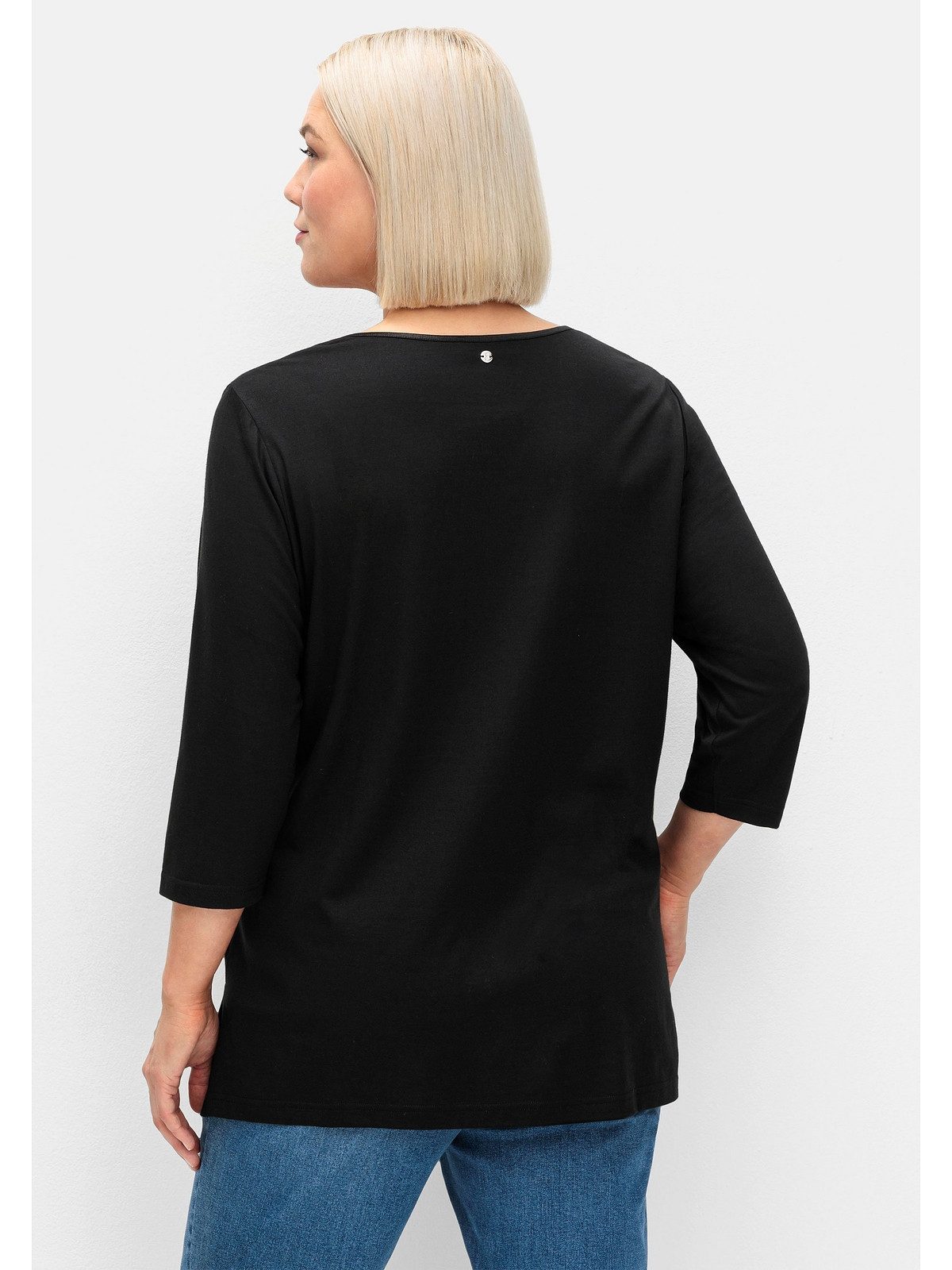 Sheego 3/4-Arm-Shirt Große Größen mit dezent glänzender Blende