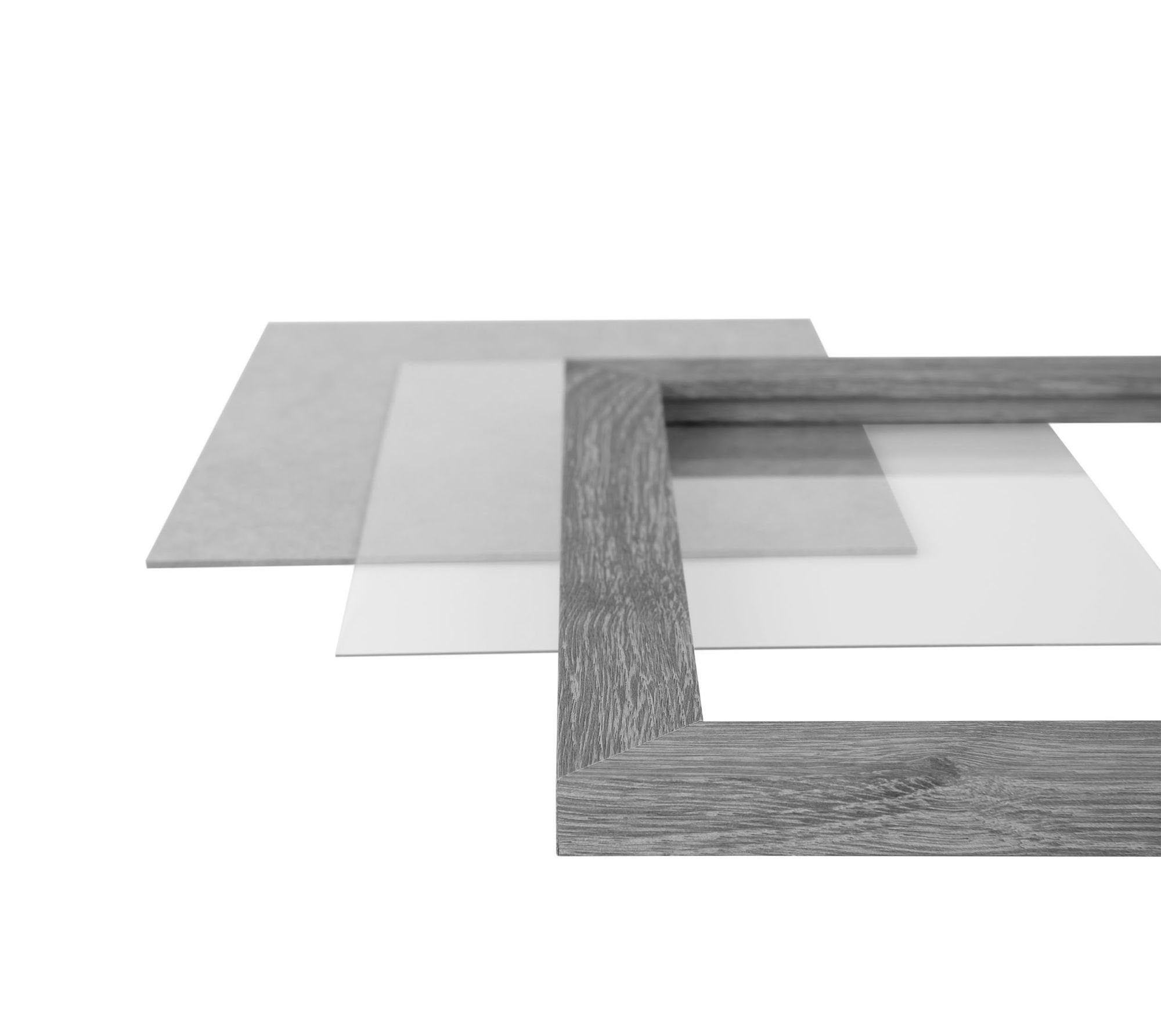 und Aufhänger Holz Rückwand gebürstet CLAMARO Maß Clamaro 'Collage' Acrylglas, eckiger Rahmen Bilderrahmen Bilderrahmen inkl. Moderner MDF 61x76,2 handgefertigt silber nach FSC® in