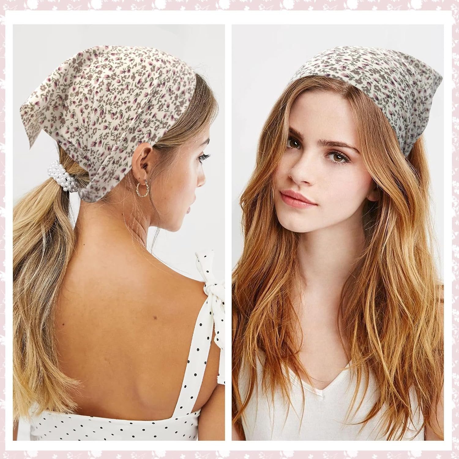 Zaewry Stirnband 5 Stück Boho Damen Blumen Stirnbänder Dreieck Kopftüchern (Chiffon Bandanas Süßes Turban Haarbänder, 5-St) Elastische Haarschal Kopfzubehör für – Bild 5 von 5
